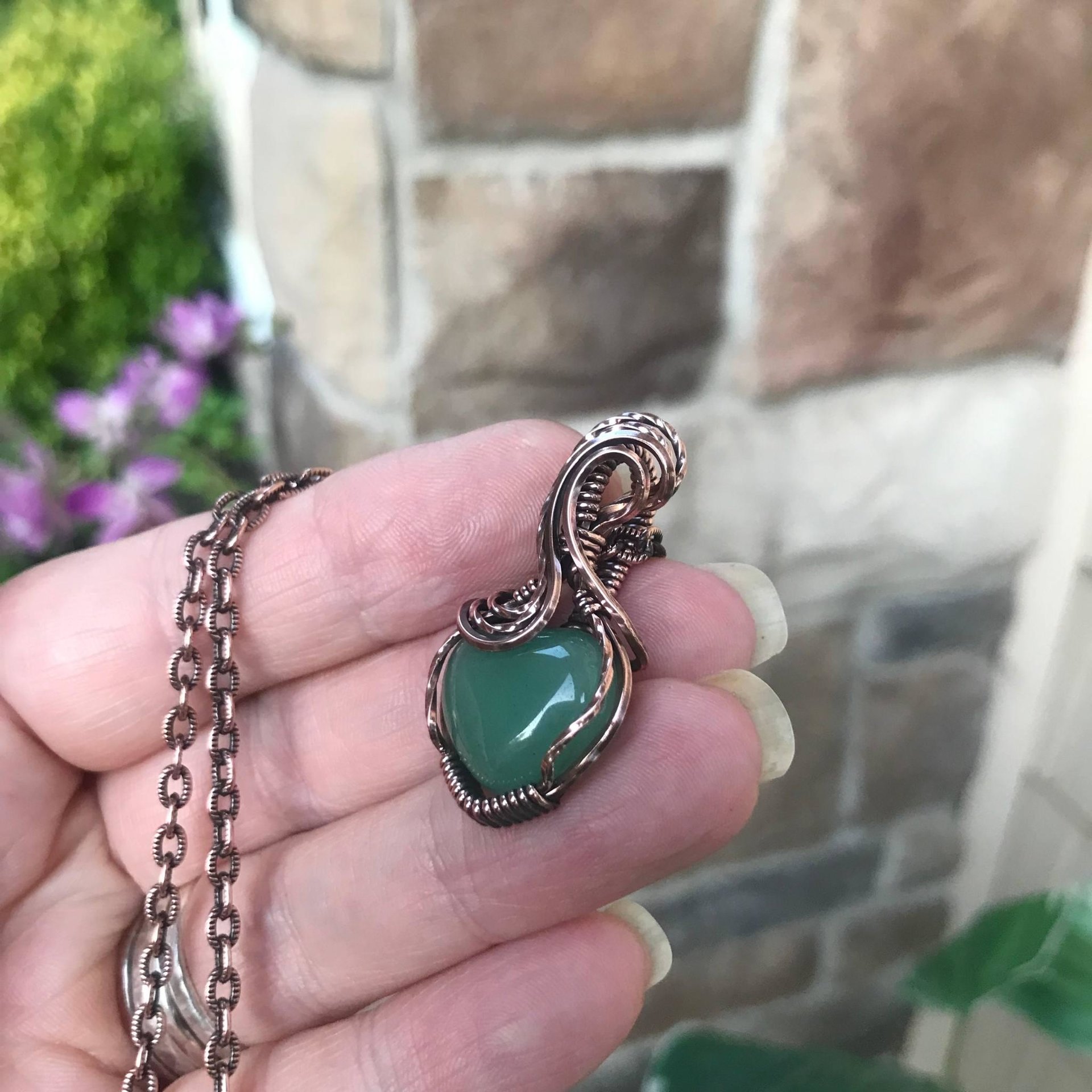 Green Aventurine Small Heart Copper Pendant