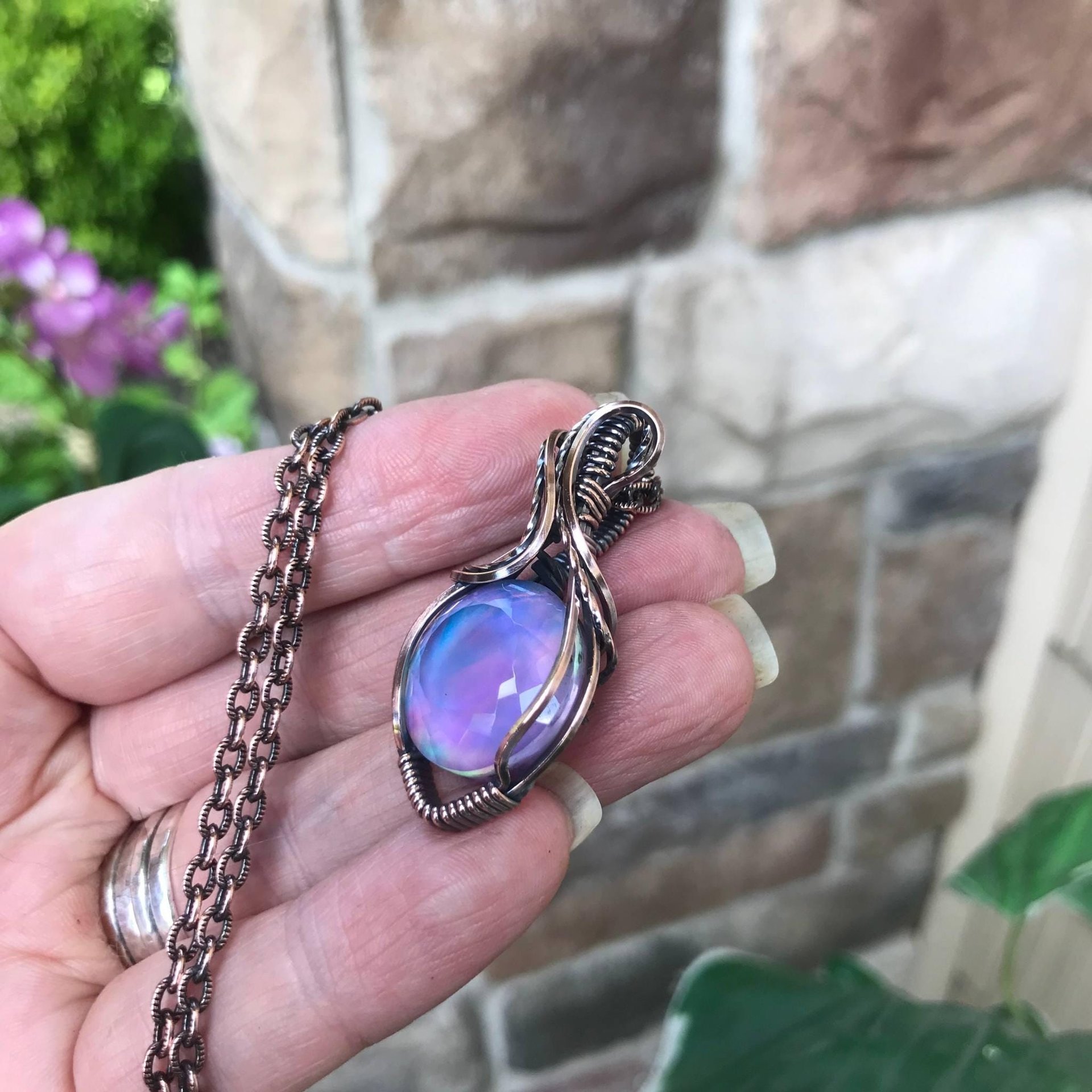 Aurora Opal Pastel Pink Copper Necklace