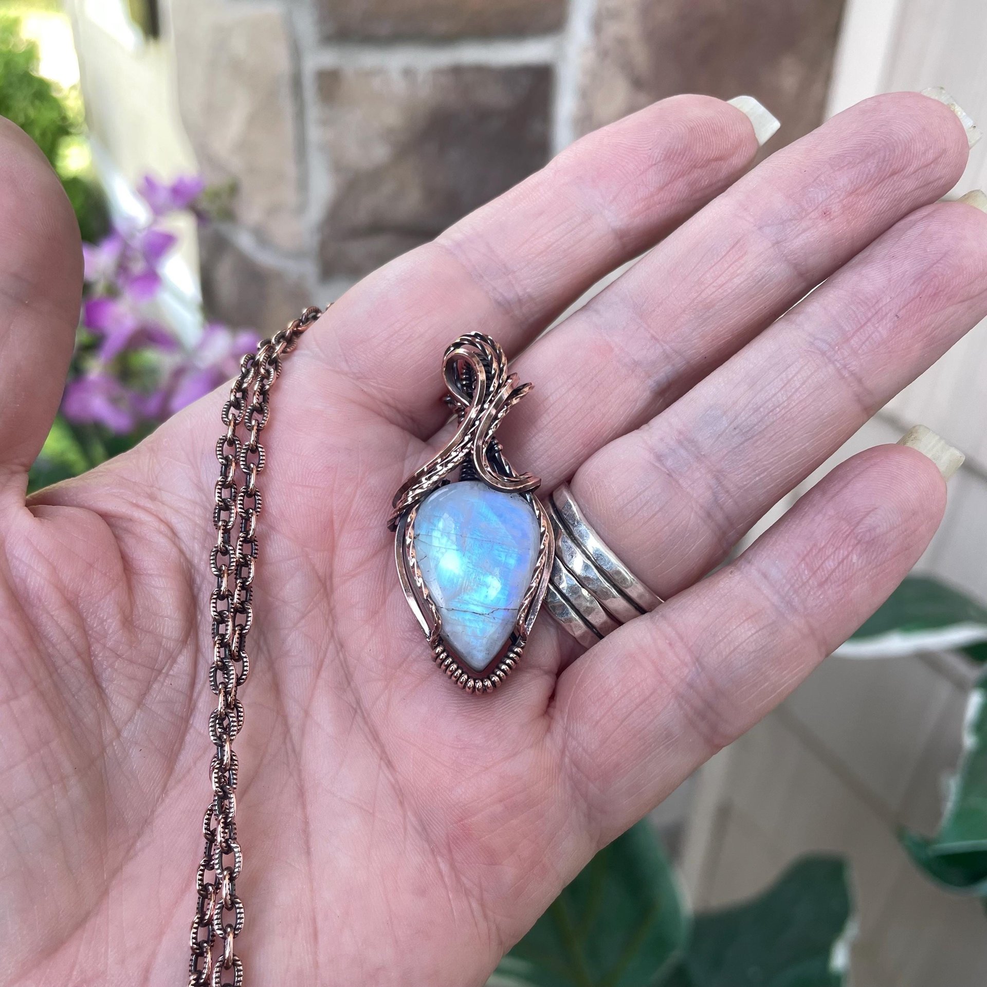 Moonstone Teardrop Copper Pendant