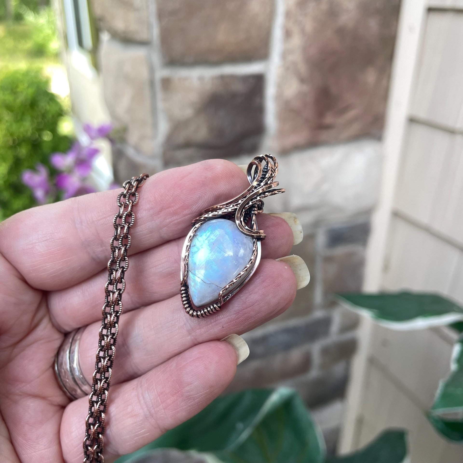 Moonstone Teardrop Copper Pendant