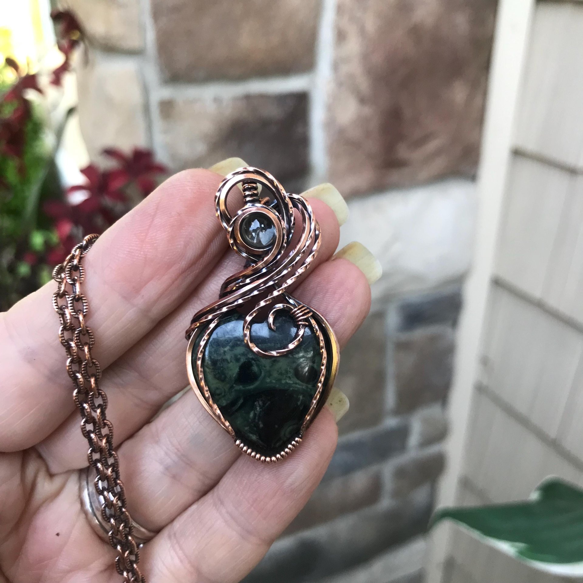 Kambaba Jasper & Prasiolite Copper Heart Pendant