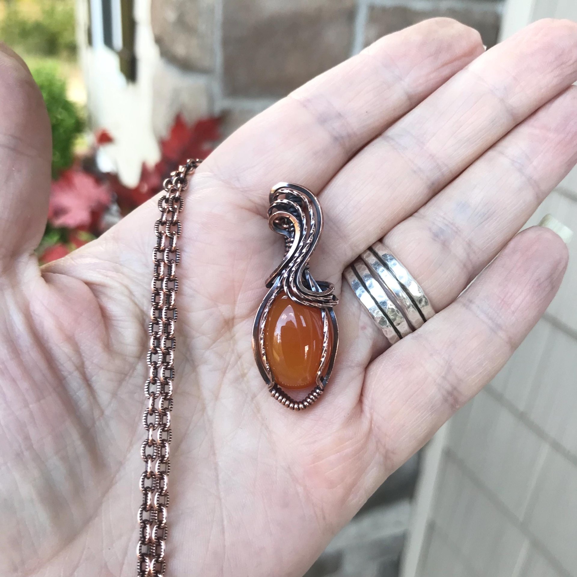 Carnelian Small Oval Copper Necklace