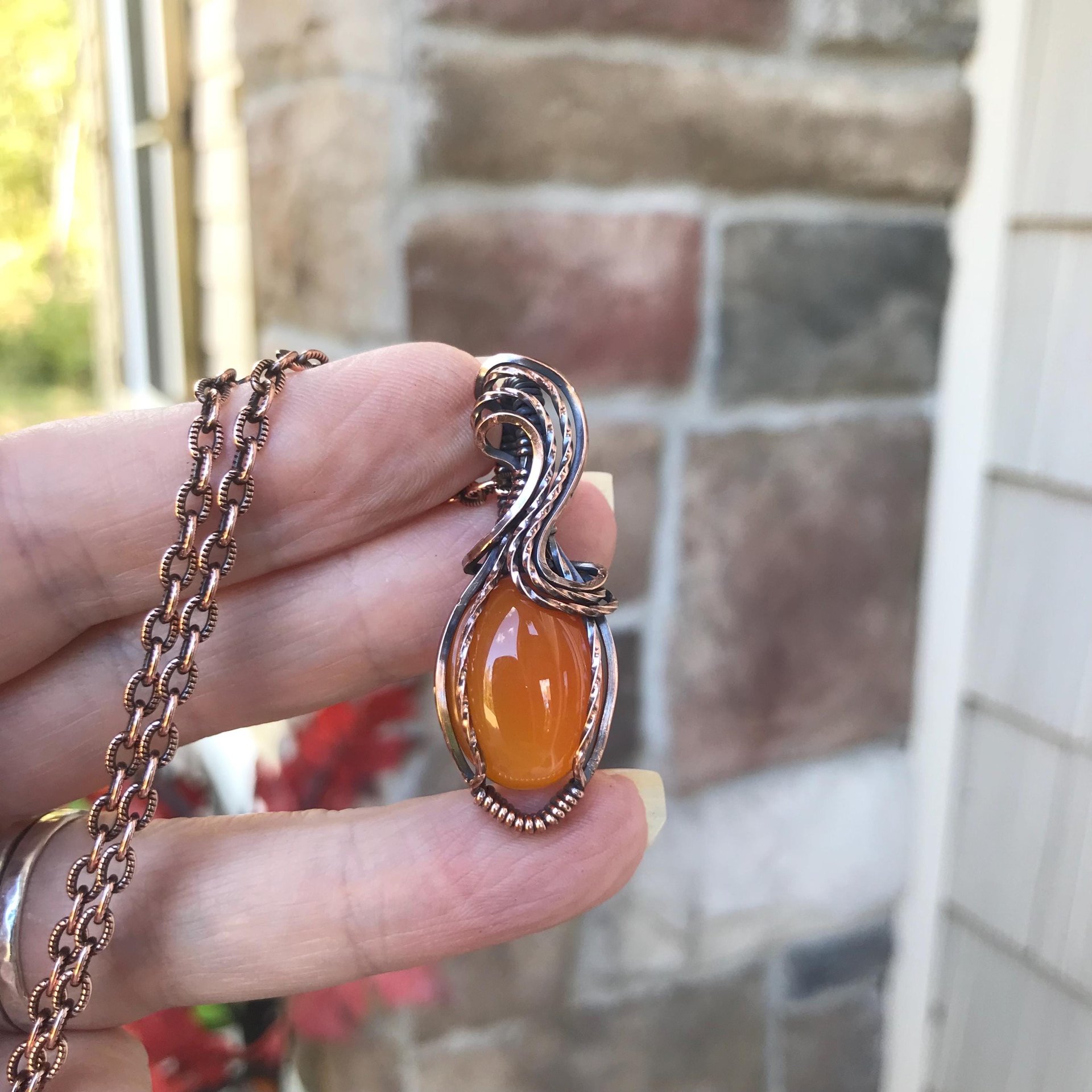 Carnelian Small Oval Copper Necklace