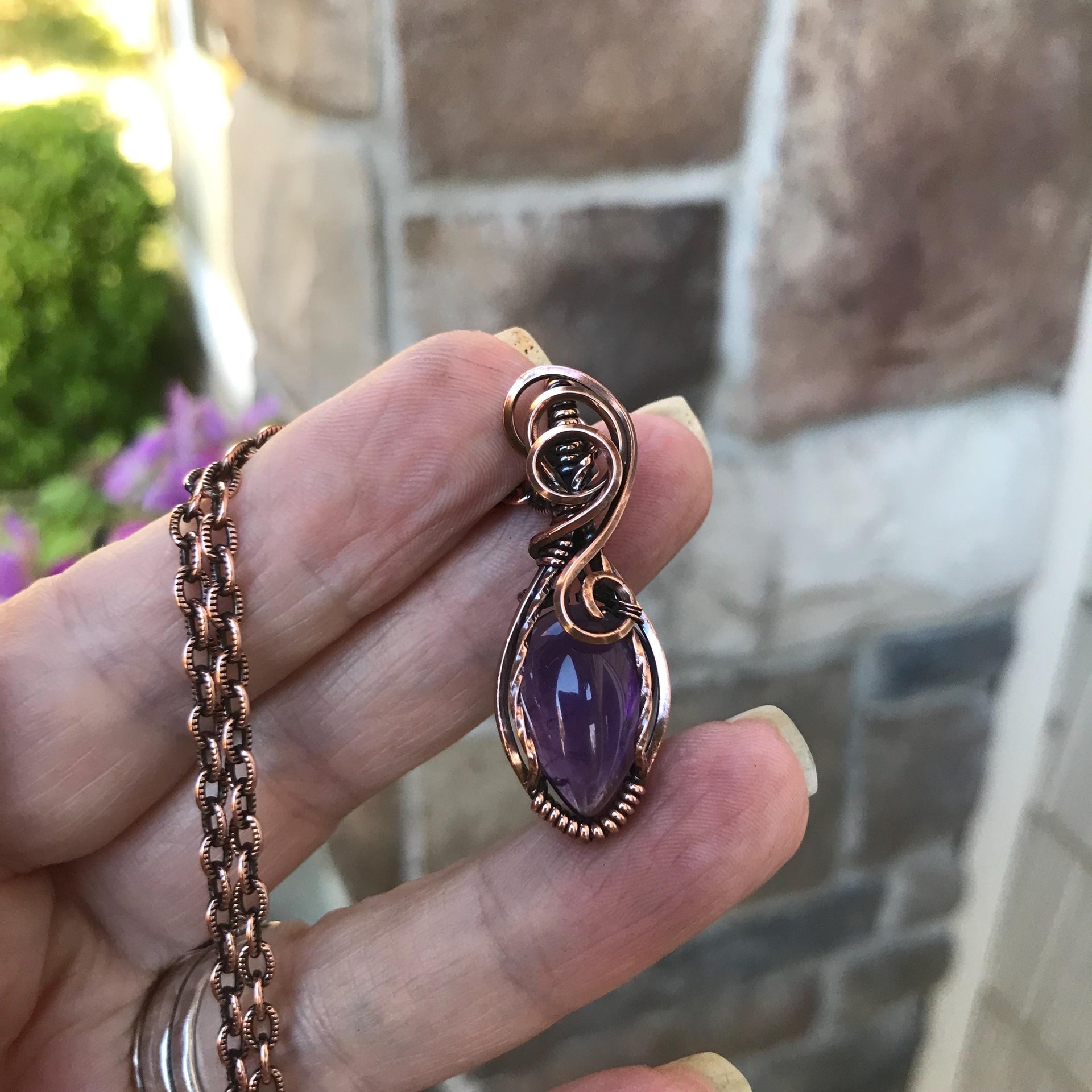 Amethyst Mini Teardrop Copper Necklace