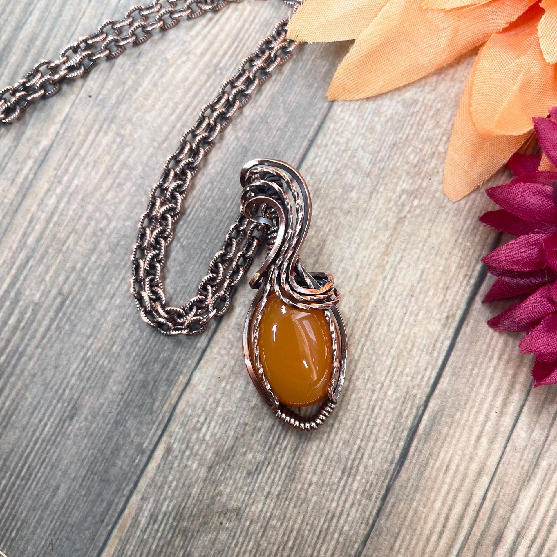 Carnelian Small Oval Copper Necklace