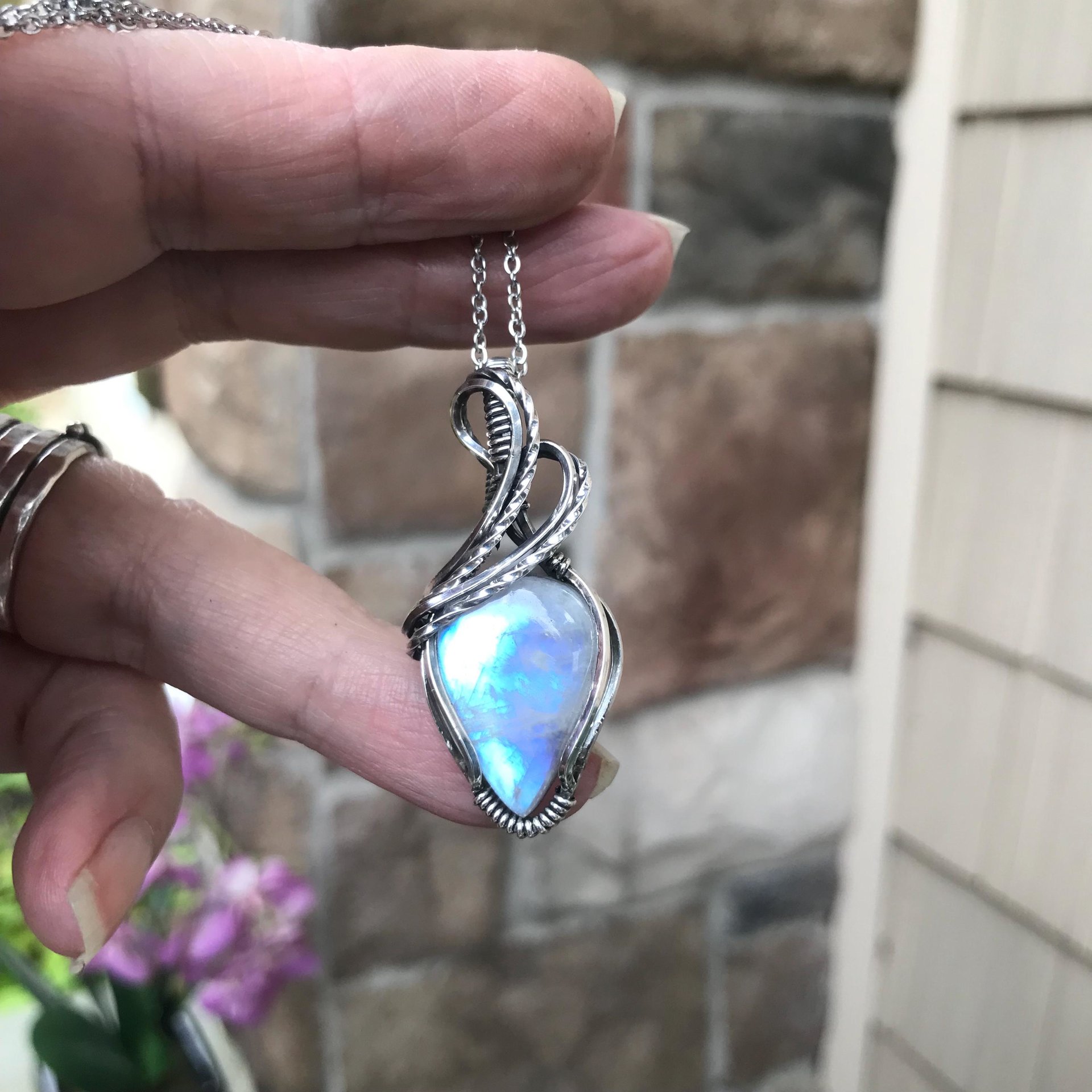 Moonstone Teardrop Silver Pendant