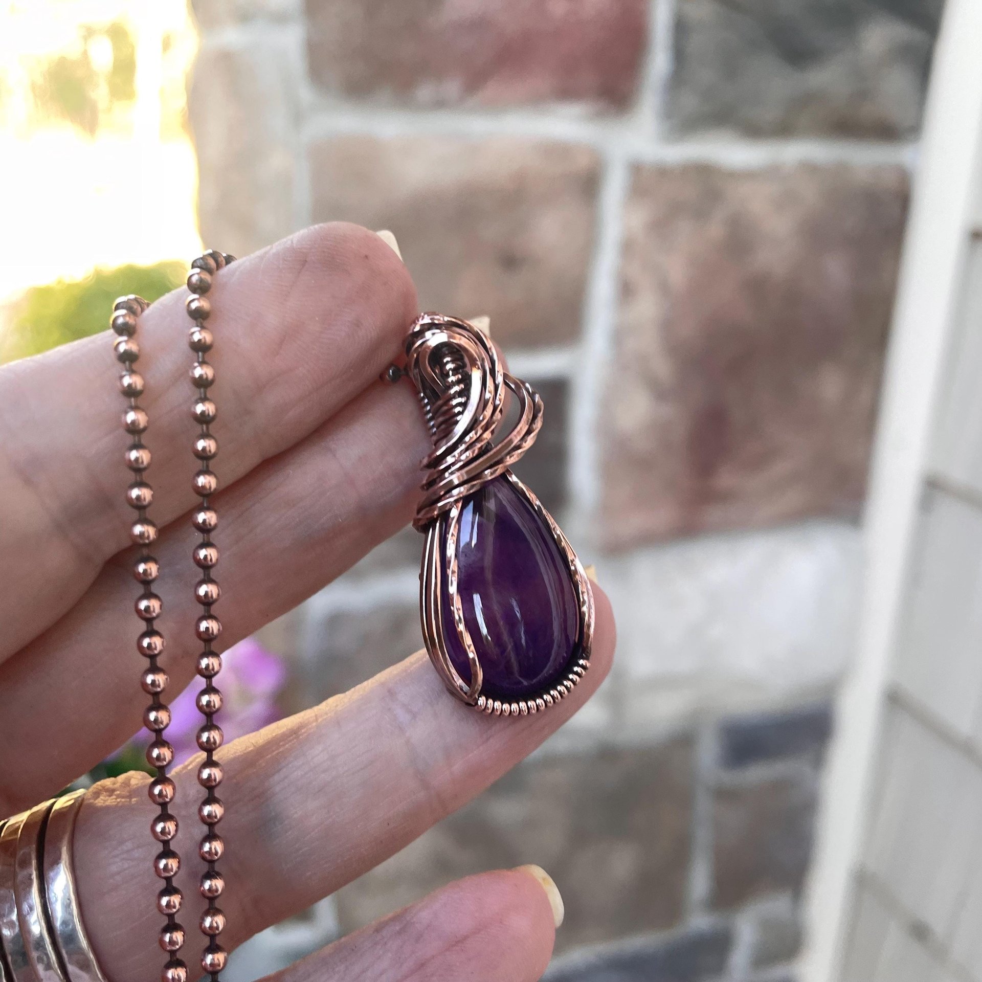 Amethyst  Small Copper Necklace