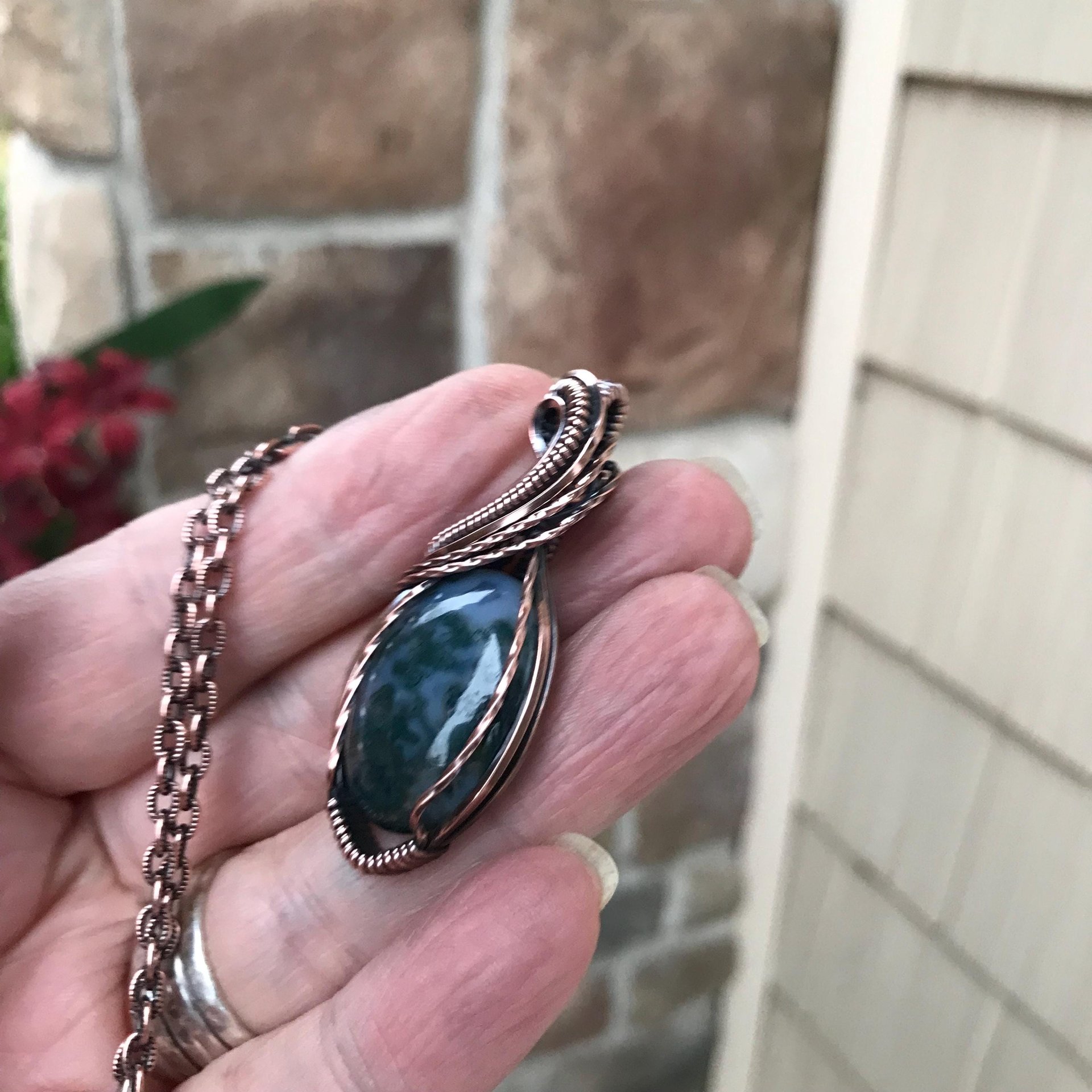 Moss Agate Oval Copper Necklace