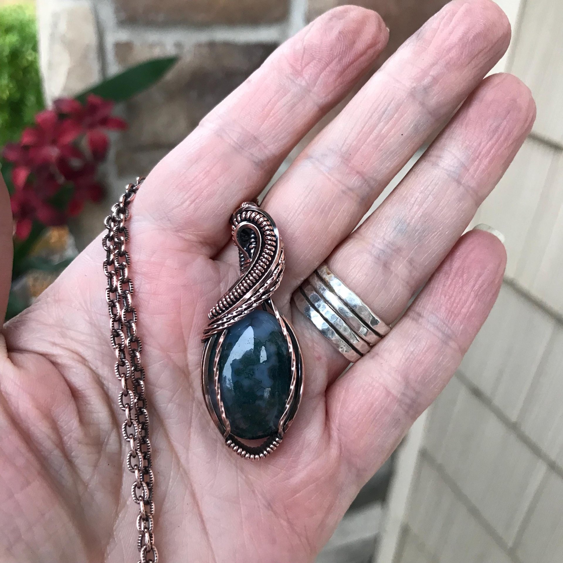 Moss Agate Oval Copper Necklace