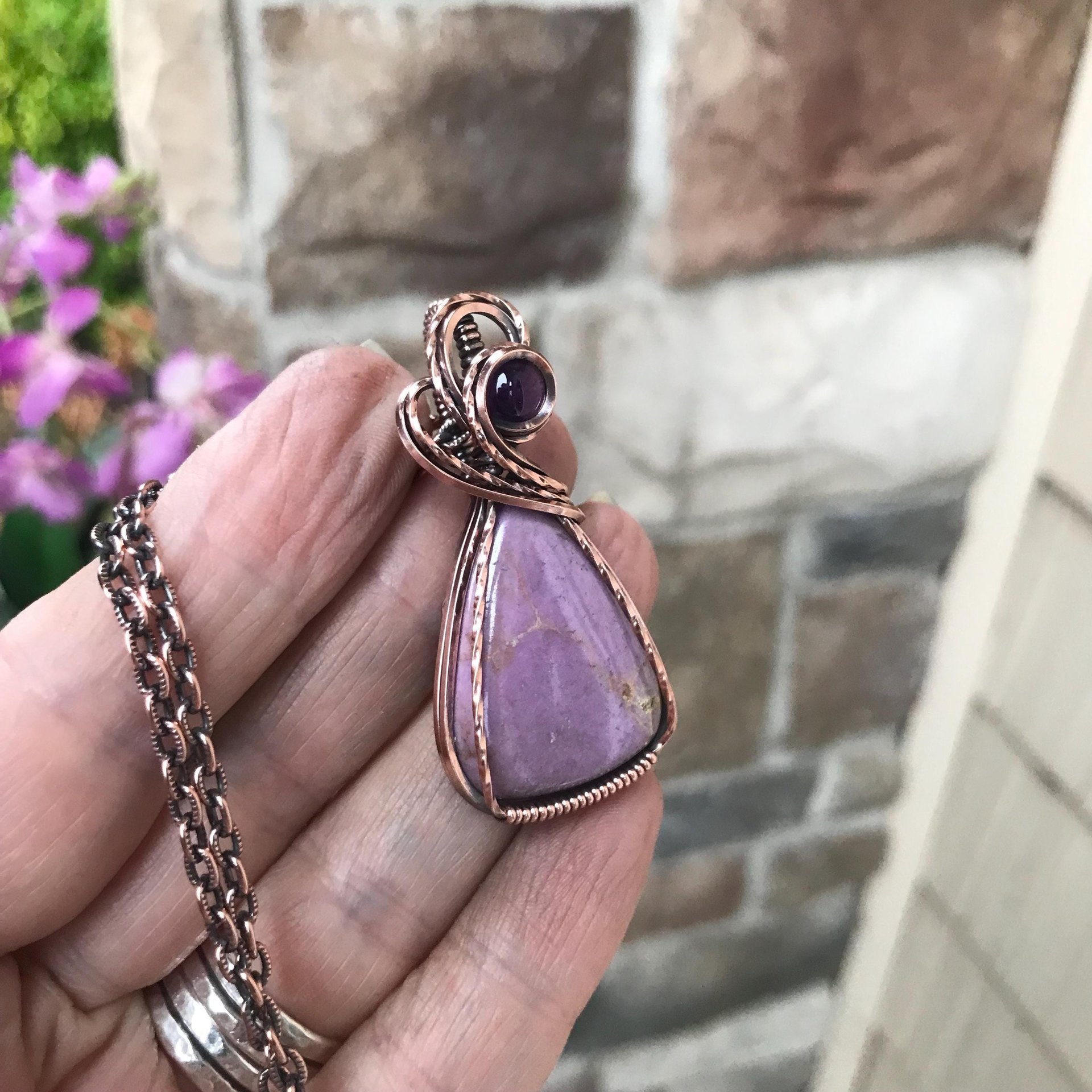 Phosphosiderite & Amethyst Copper Pendant