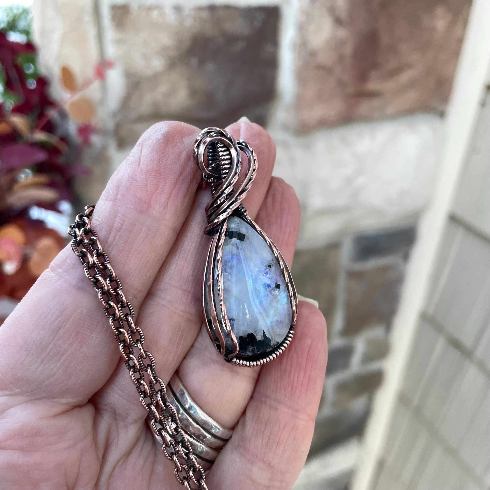 Moonstone with Black Tourmaline Copper Necklace