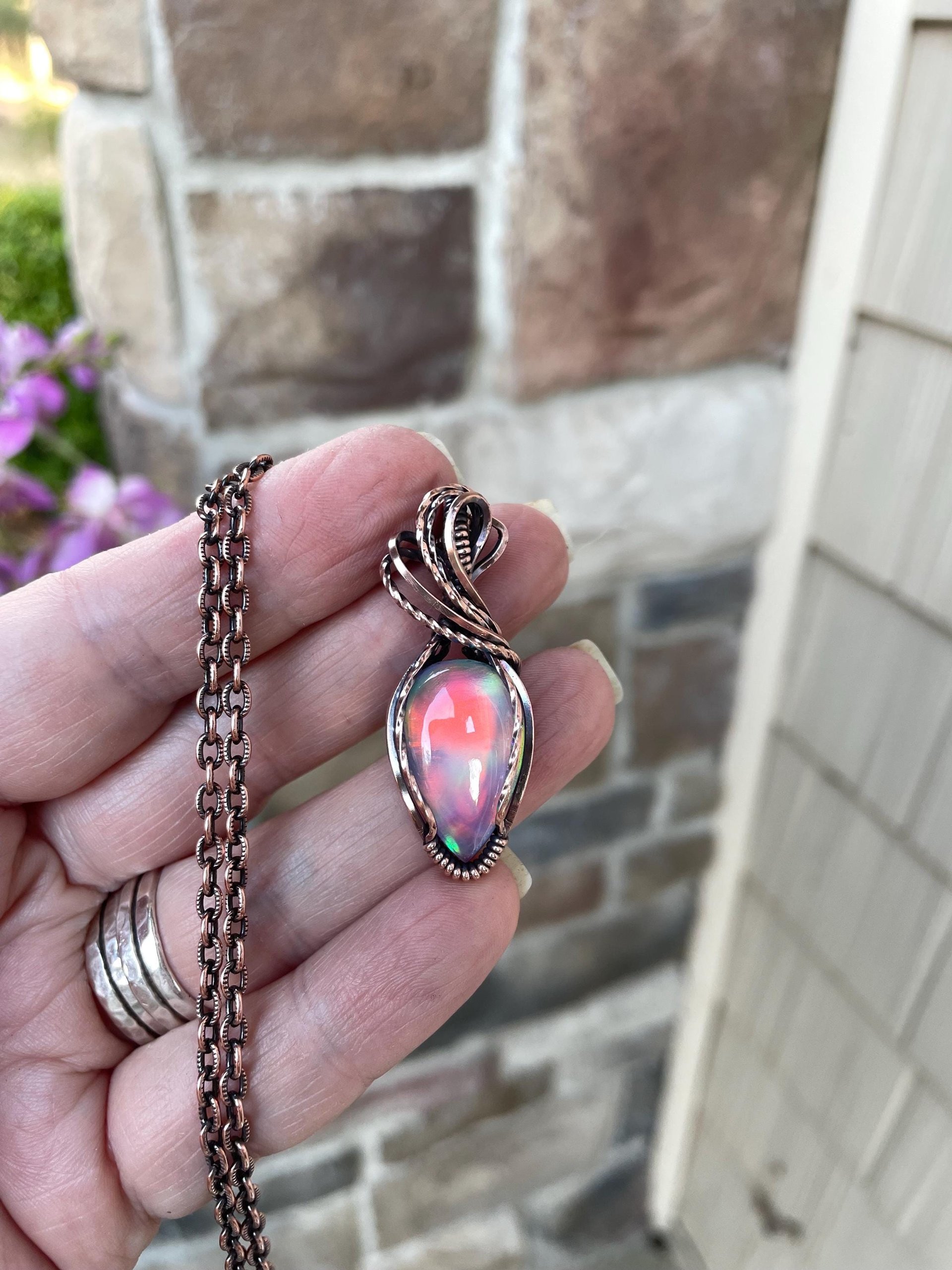 Aurora Opal Rainbow Copper Pendant