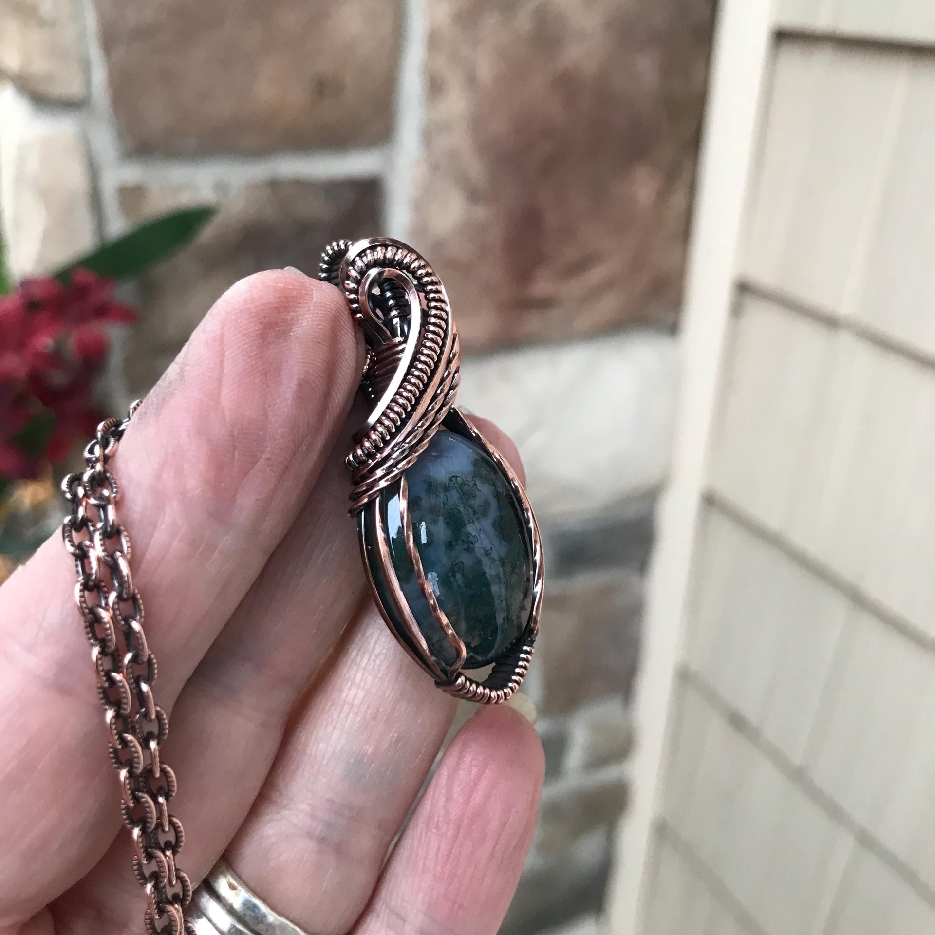 Moss Agate Oval Copper Necklace