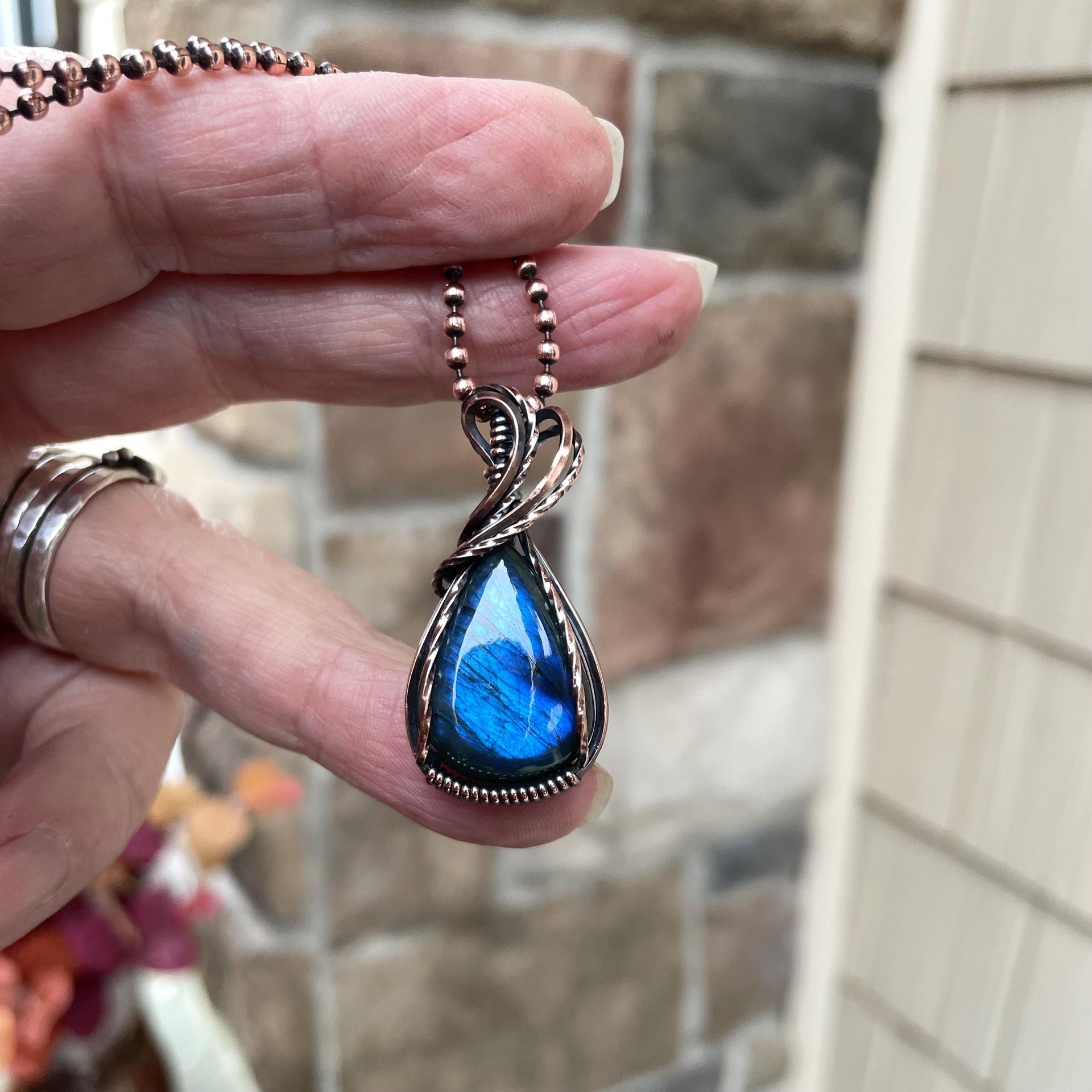Blue Labradorite Small Copper Pendant