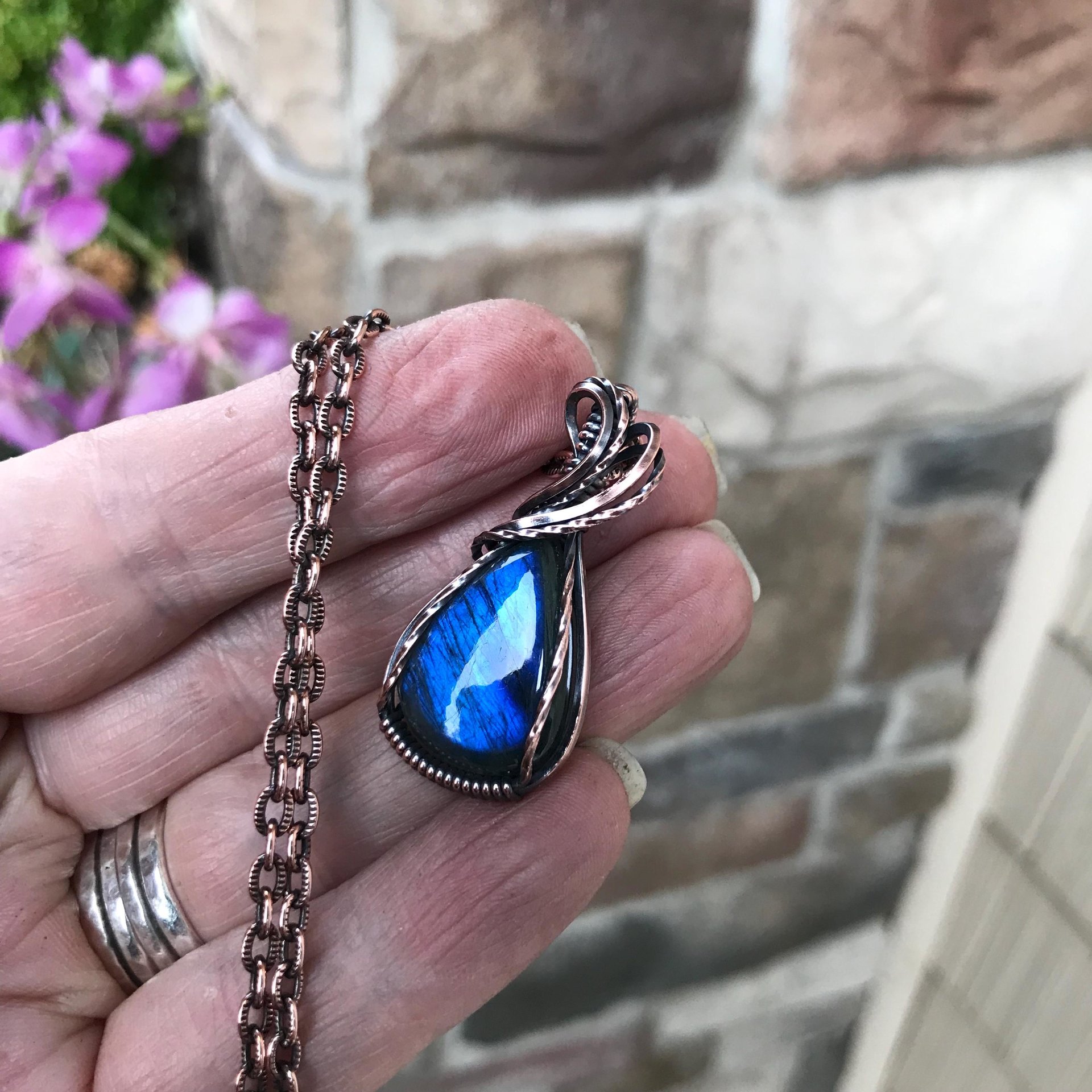 Blue Labradorite Small Copper Pendant