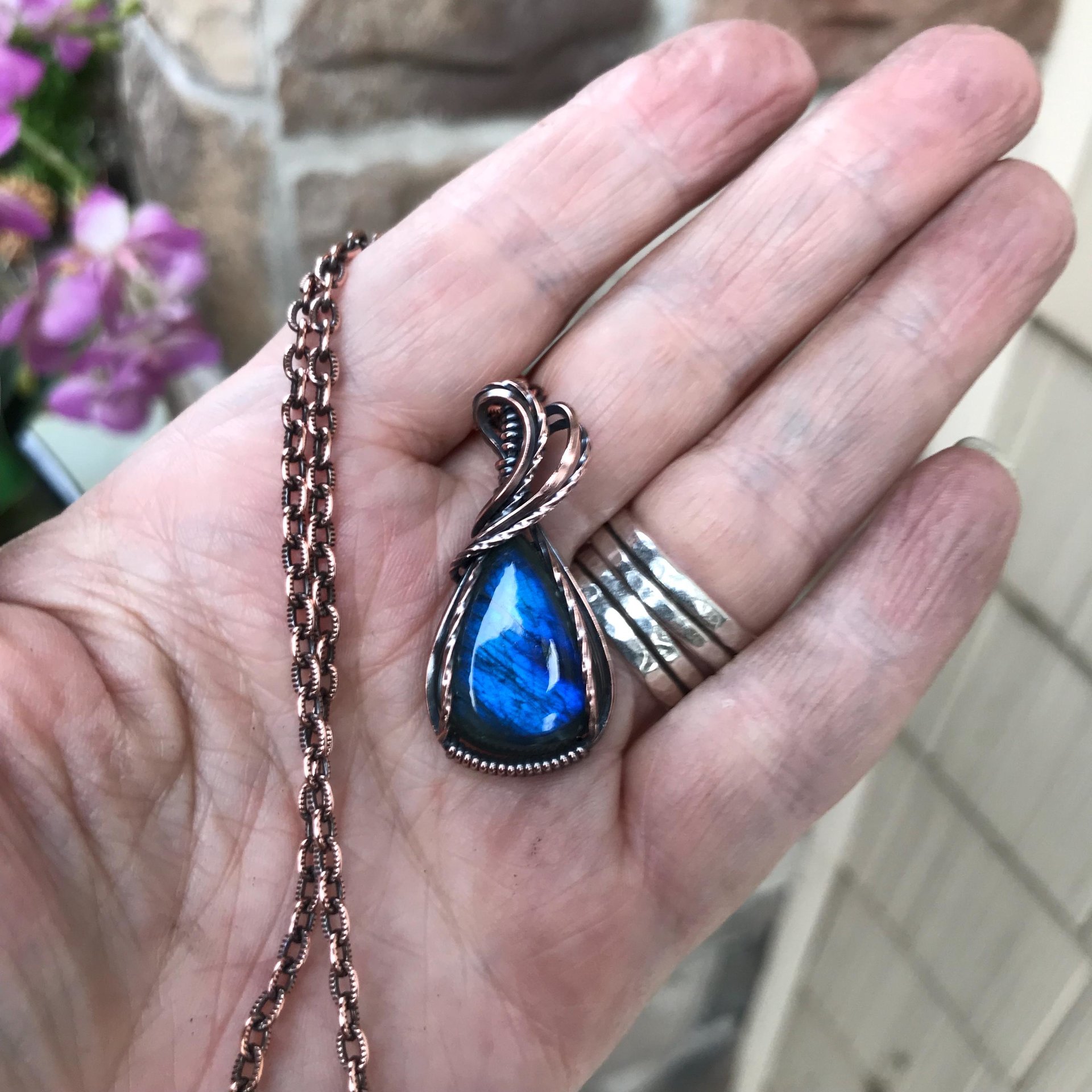 Blue Labradorite Small Copper Pendant