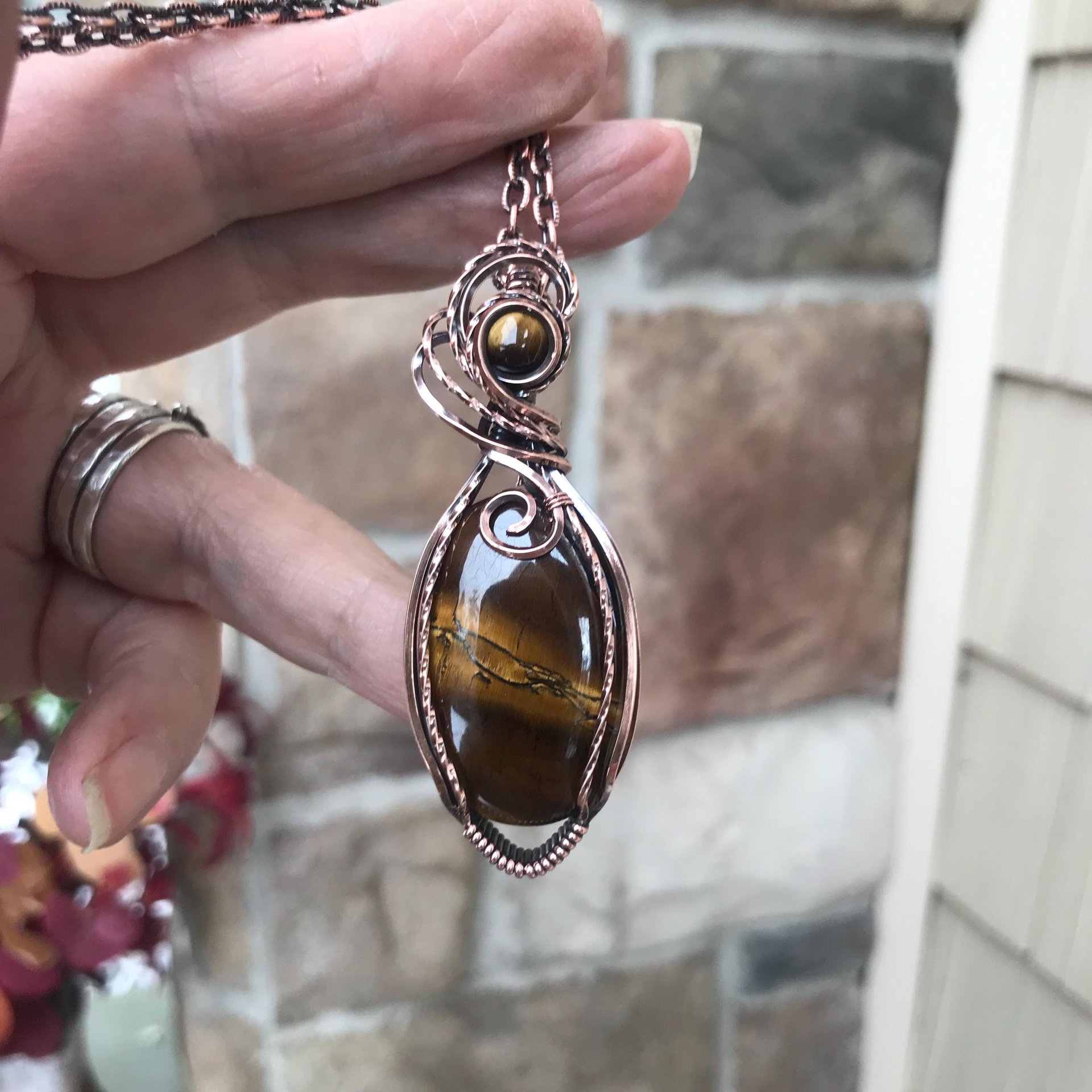 Tiger Eye Oval Copper Necklace