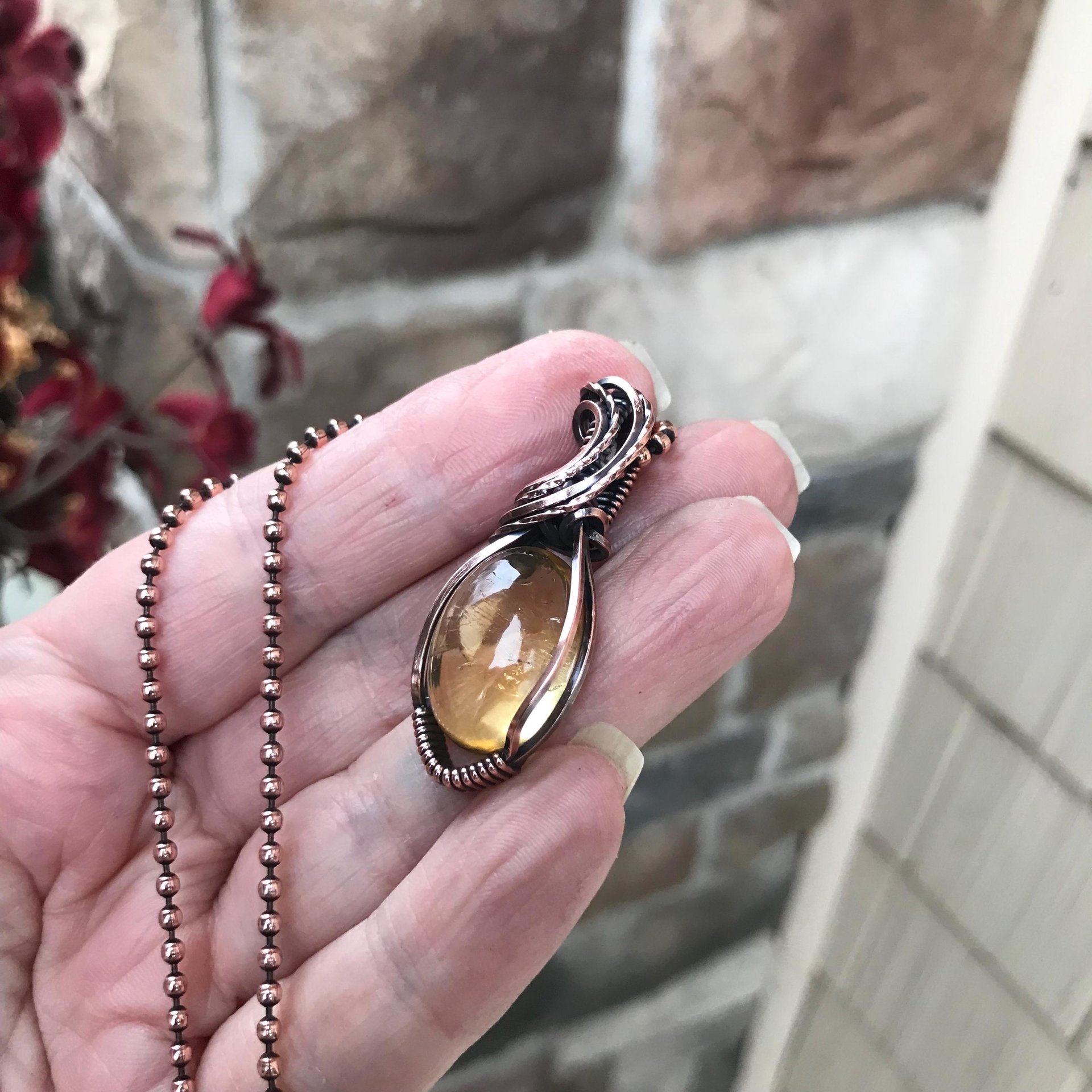 Citrine Quartz Copper Pendant