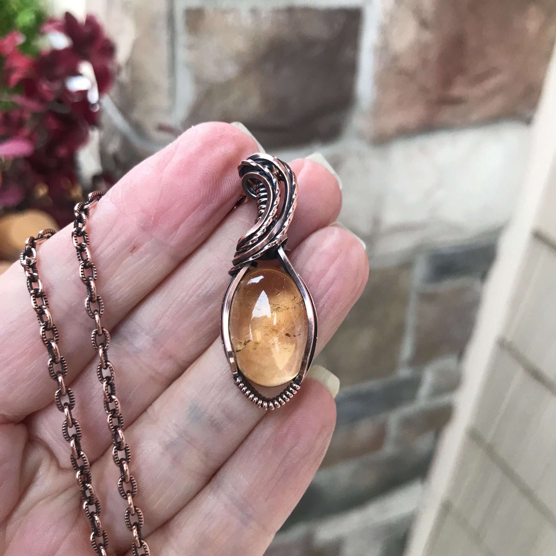 Citrine Quartz Copper Pendant