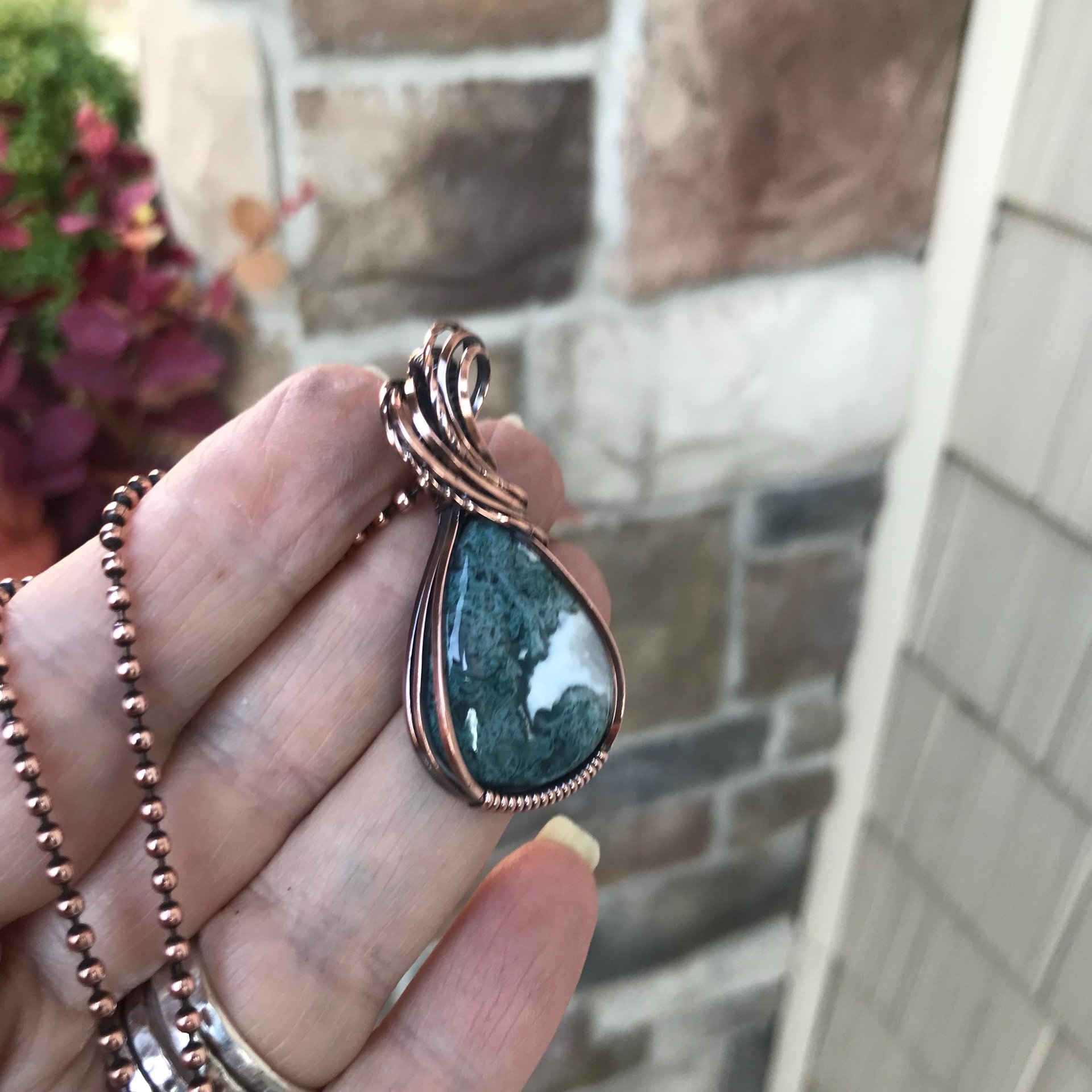 Teal Moss Agate Copper Necklace