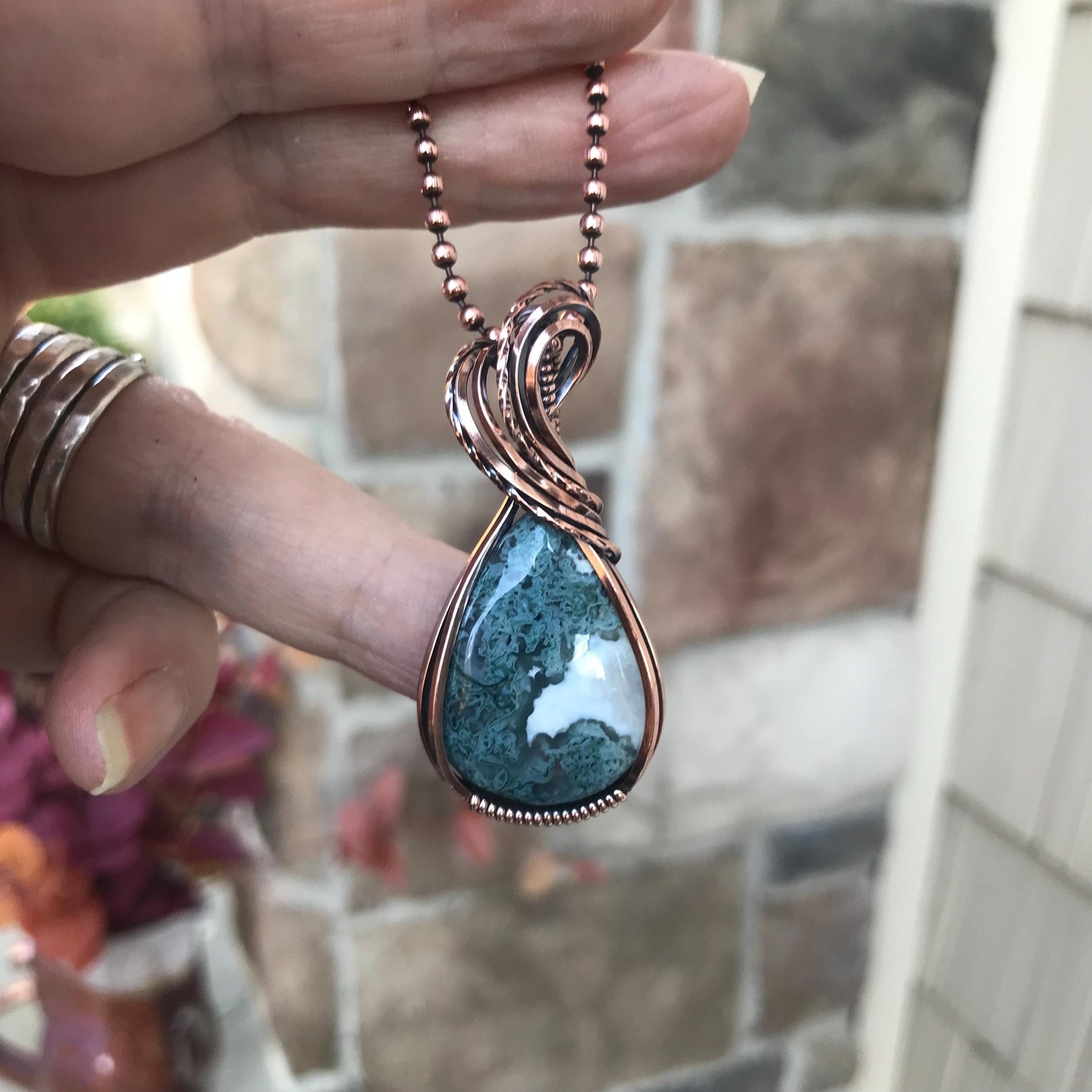 Teal Moss Agate Copper Necklace