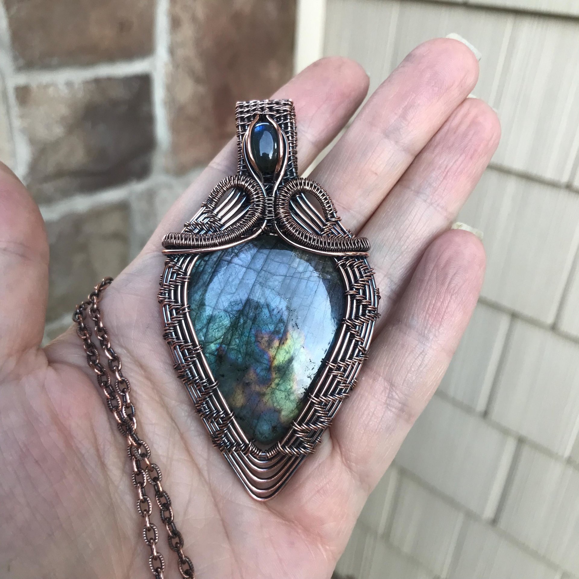 Blue Purple Labradorite Woven Pendant