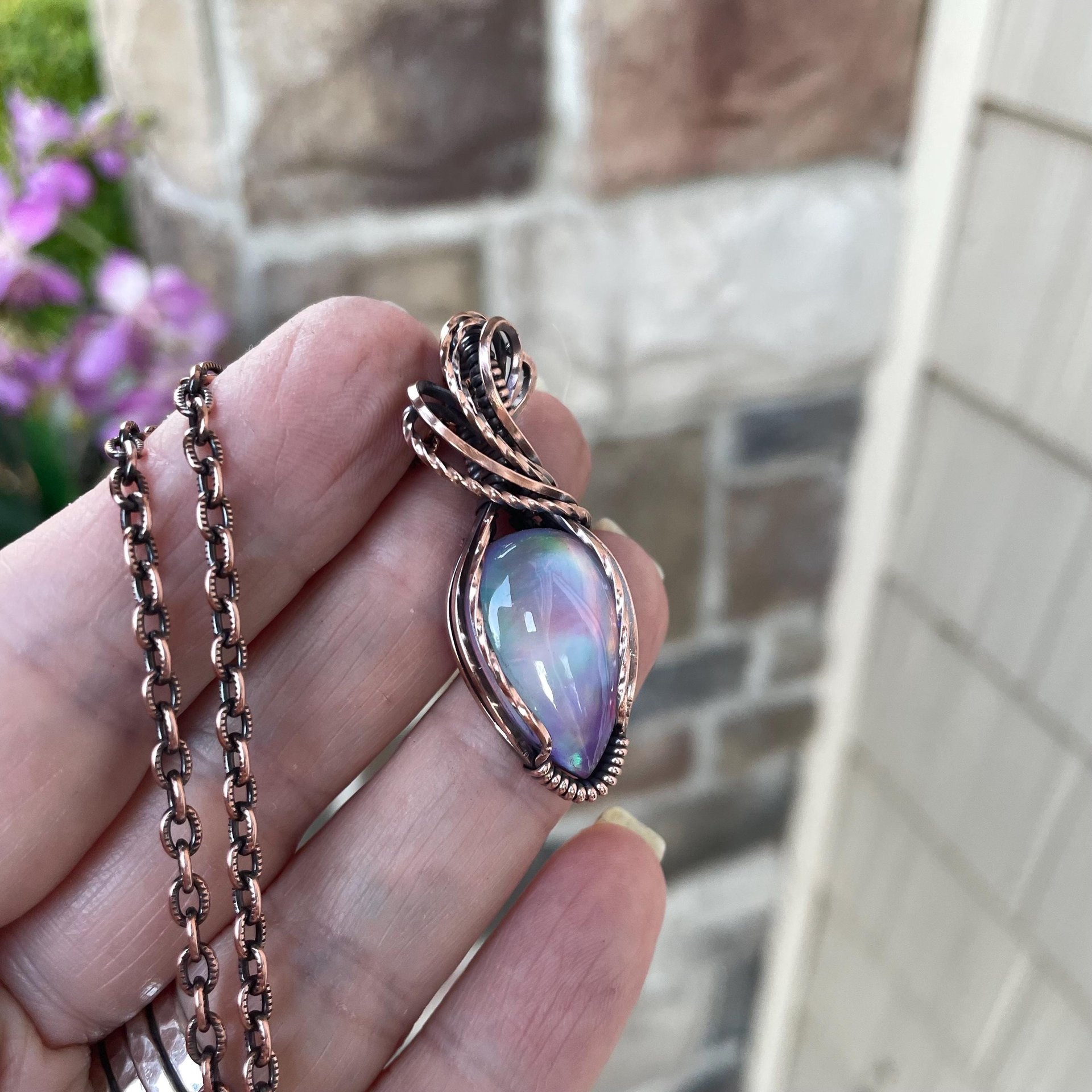 Aurora Opal Rainbow Copper Pendant