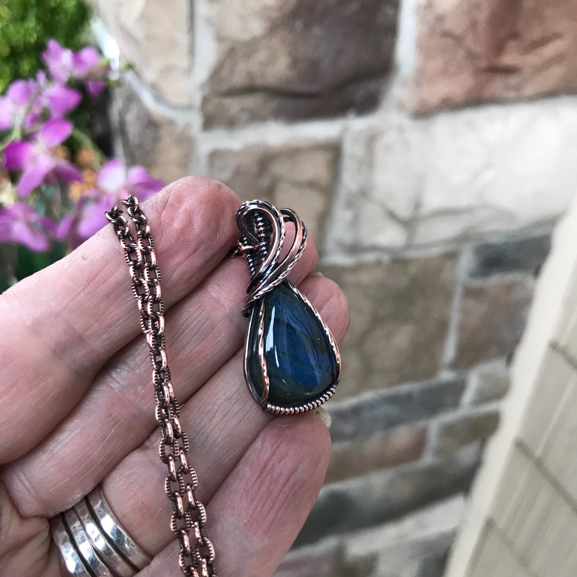 Blue Labradorite Small Copper Pendant