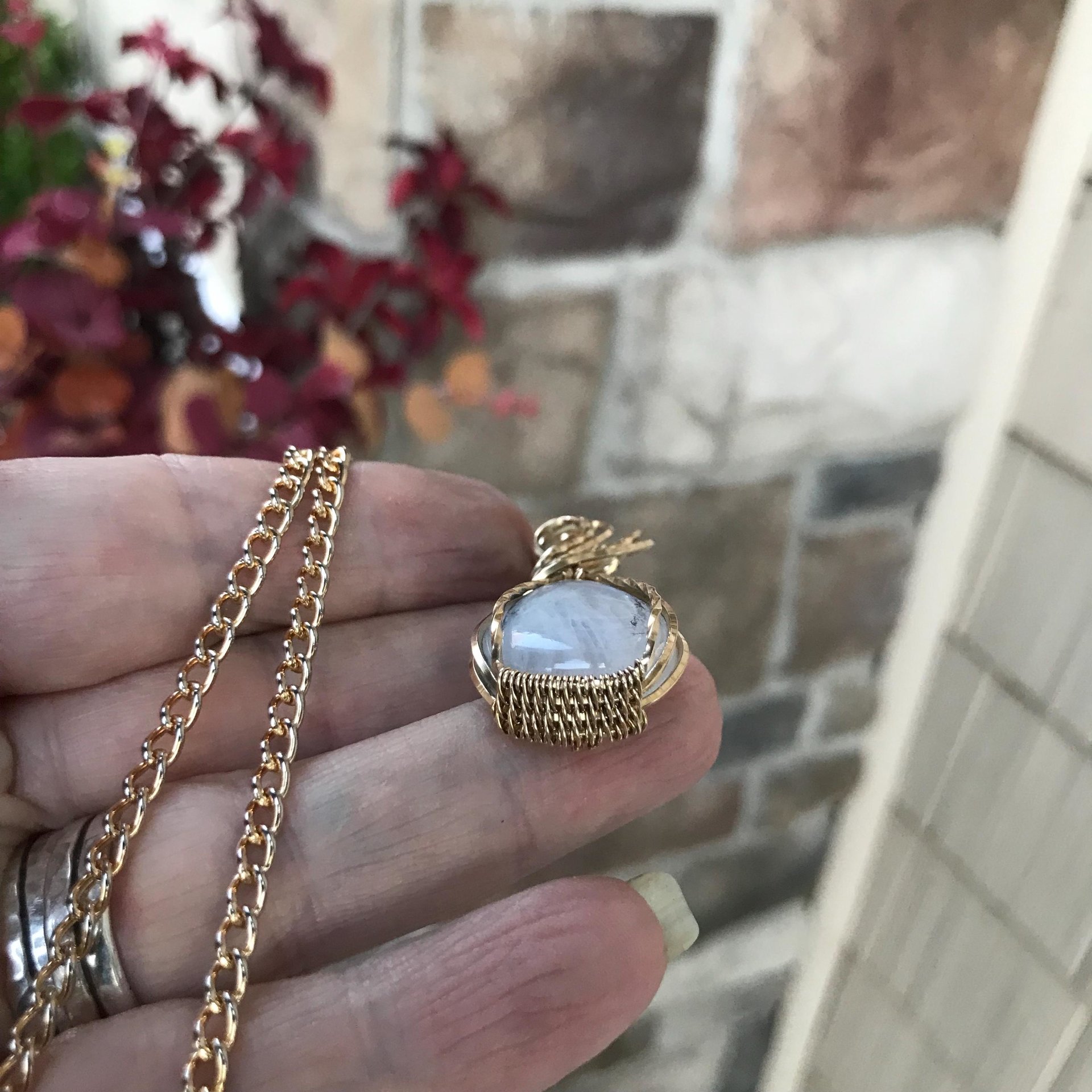 Rainbow Moonstone Brass Pendant