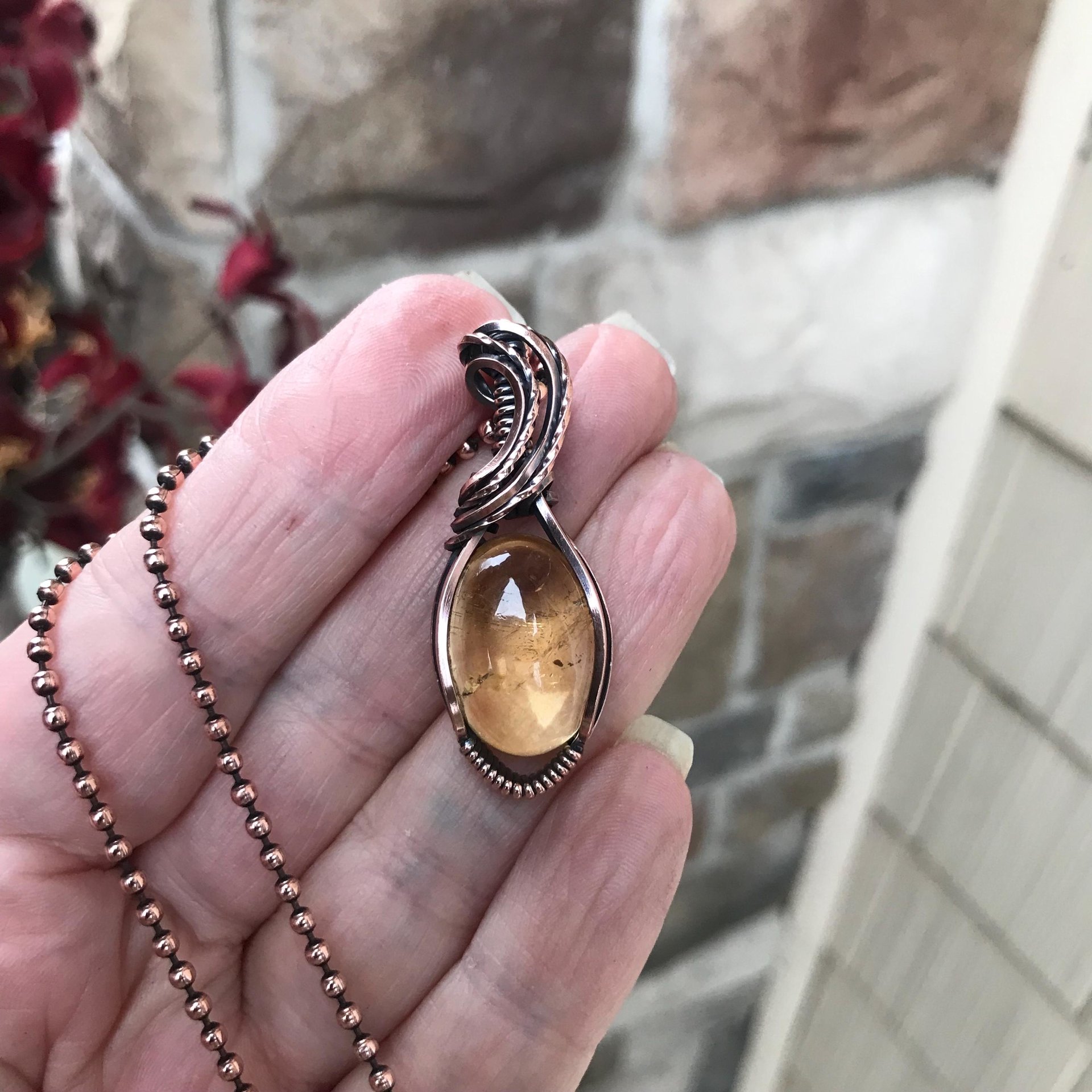Citrine Quartz Copper Pendant