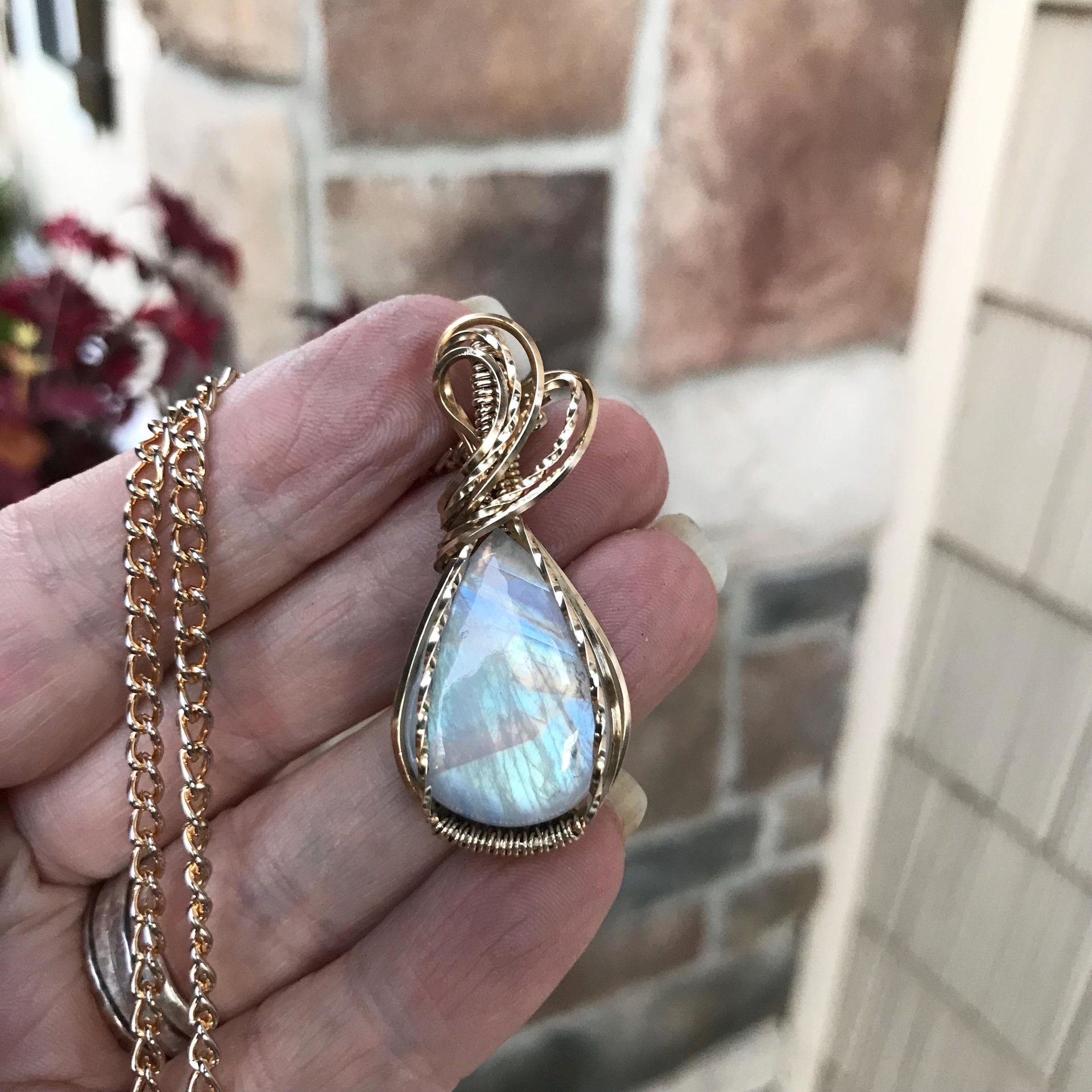 Rainbow Moonstone Brass Pendant