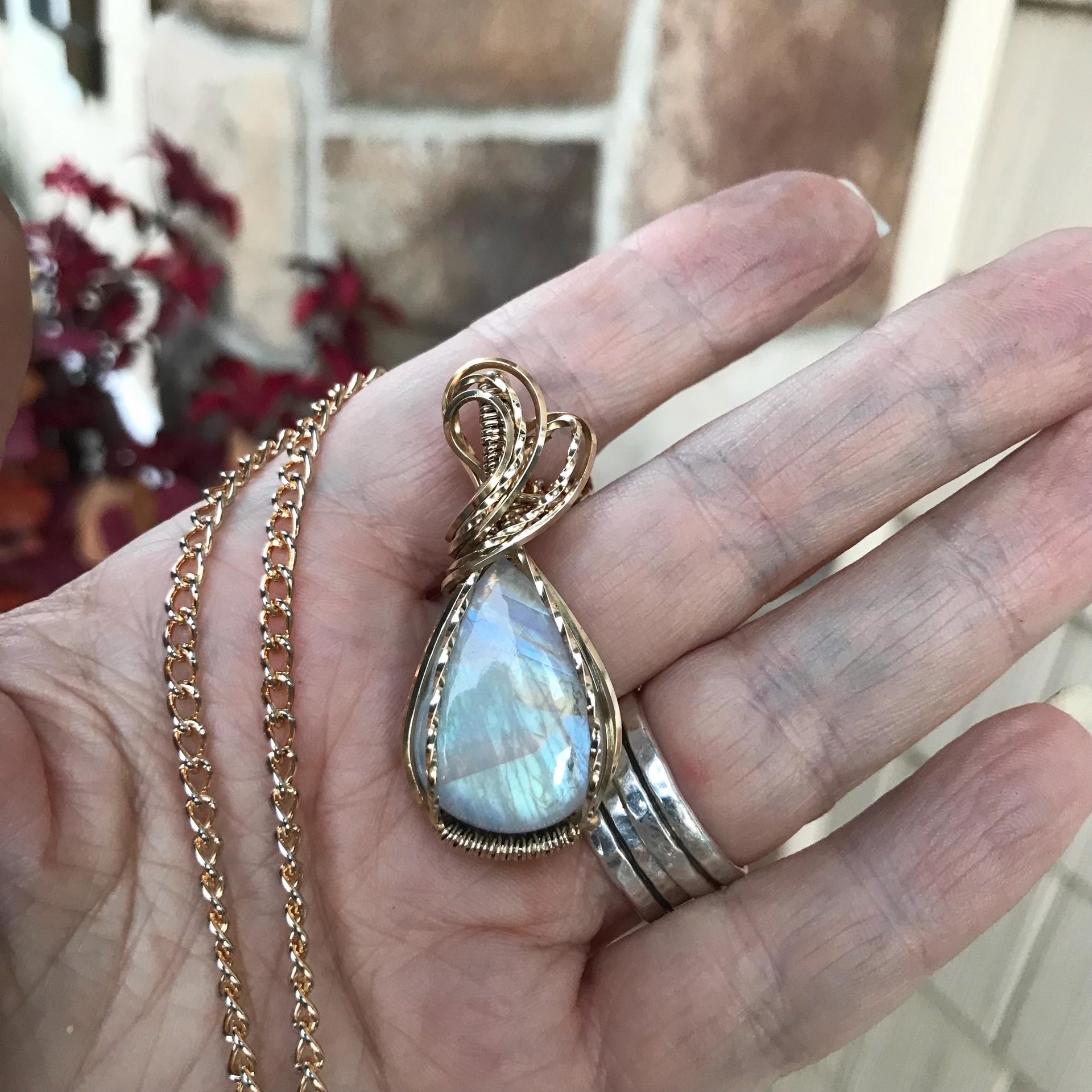 Rainbow Moonstone Brass Pendant