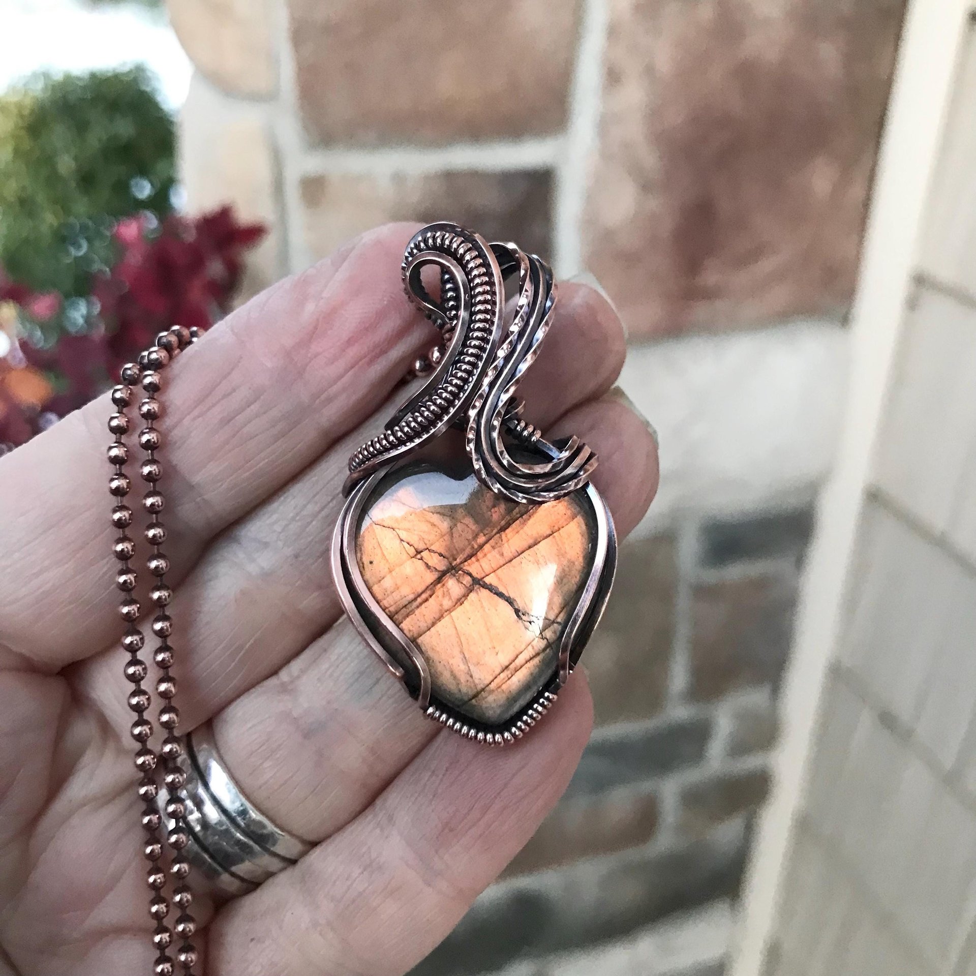 Golden Amber Labradorite Heart Copper Necklace
