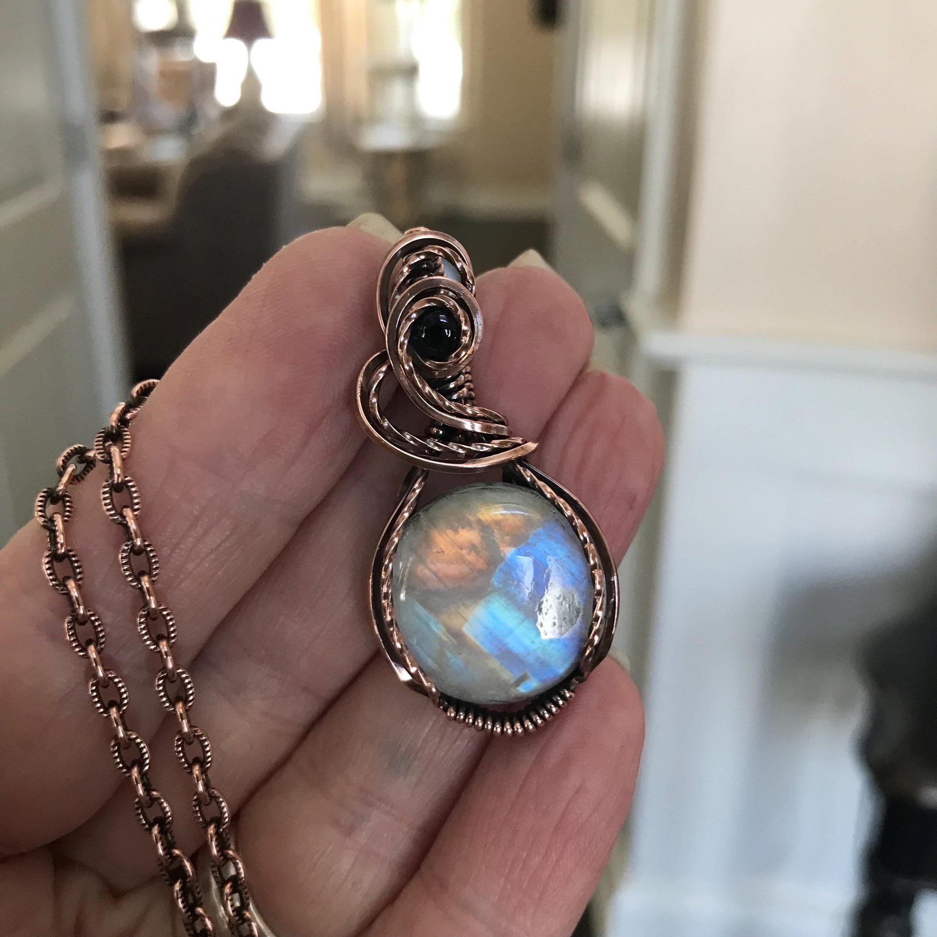 Rainbow Moonstone & Iolite Copper Necklace
