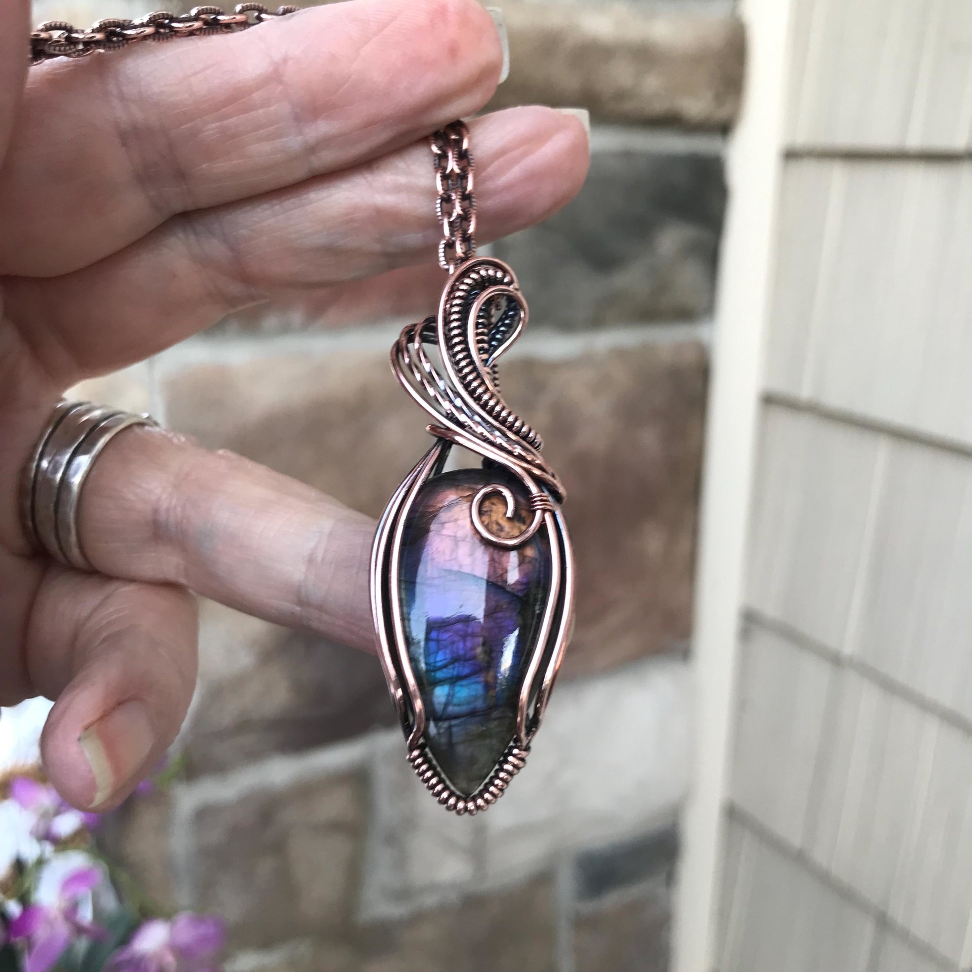 Purple Rainbow Labradorite Copper Pendant