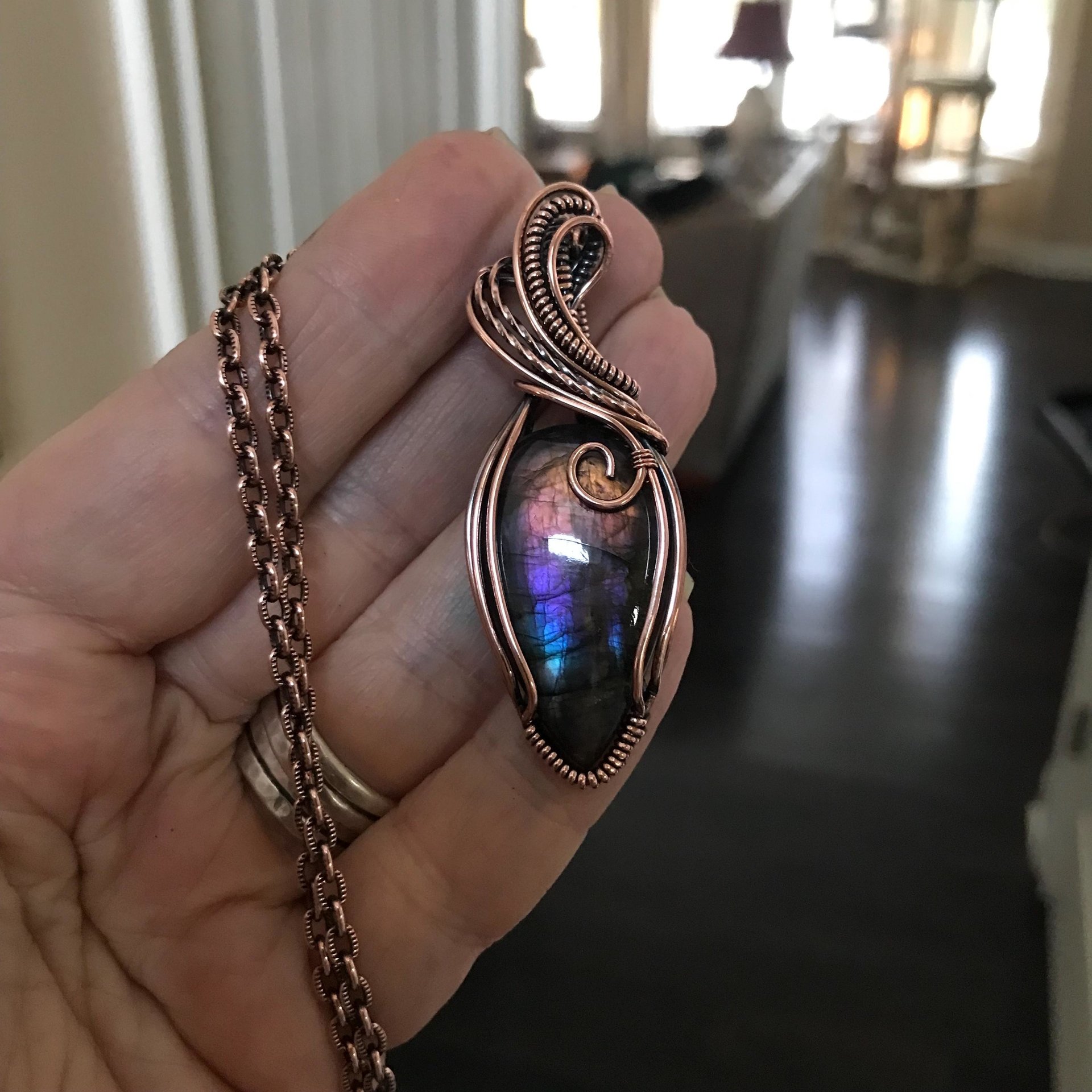 Purple Rainbow Labradorite Copper Pendant