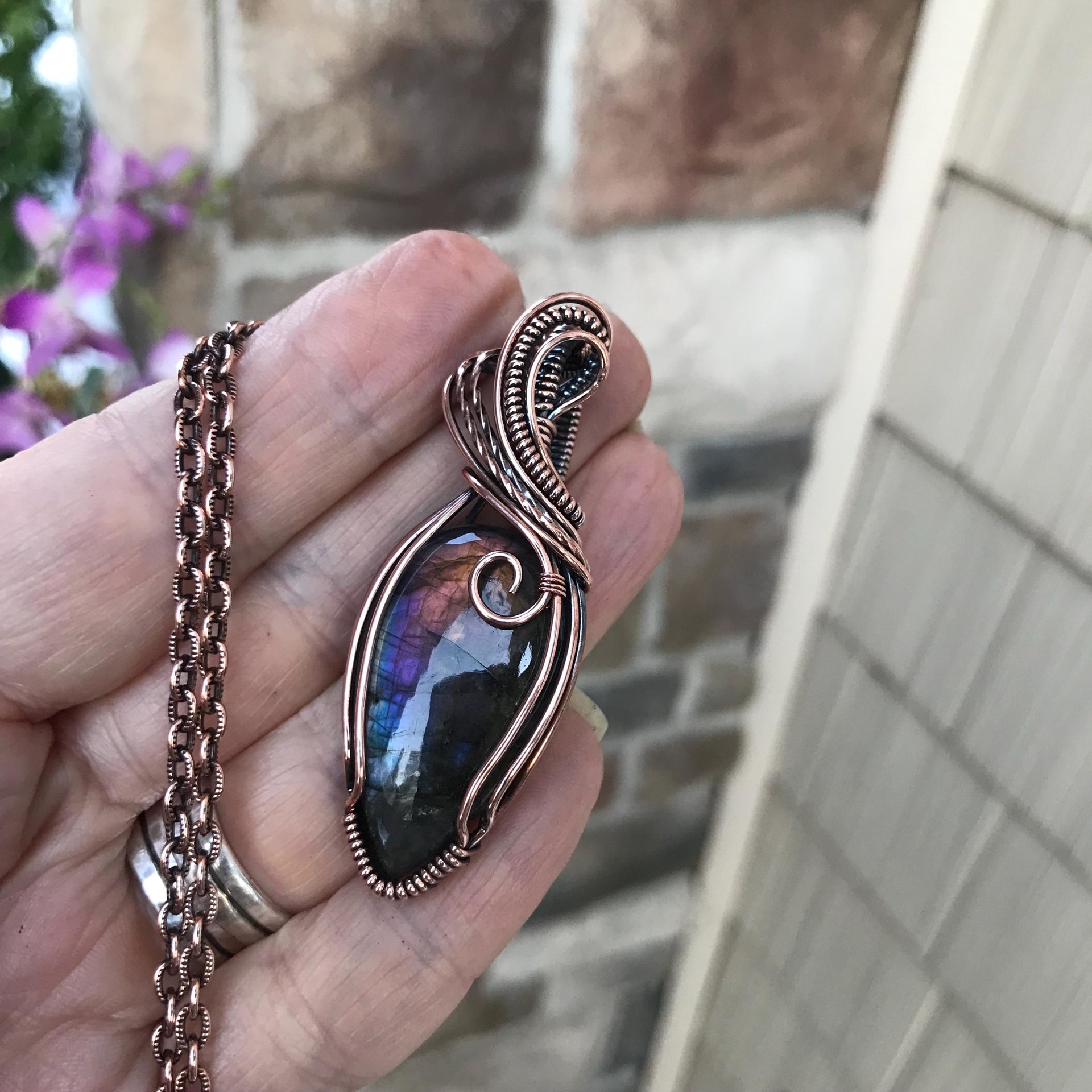 Purple Rainbow Labradorite Copper Pendant