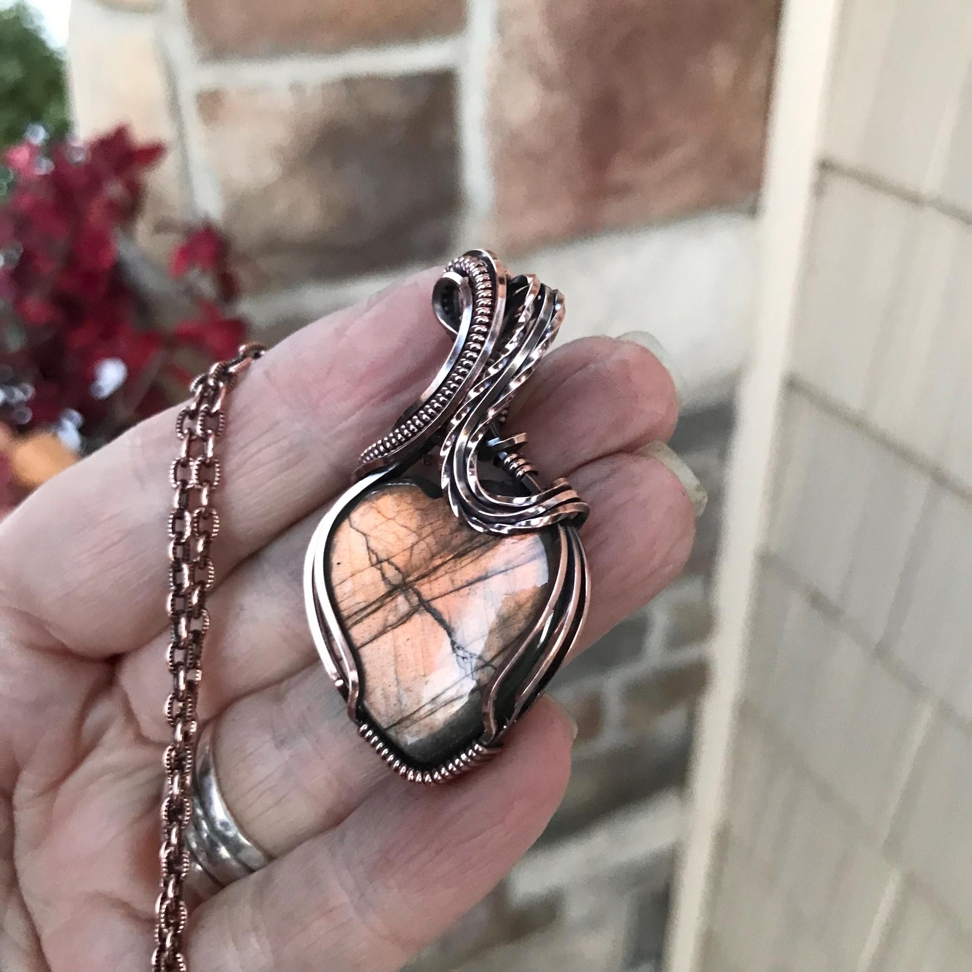 Golden Amber Labradorite Heart Copper Necklace