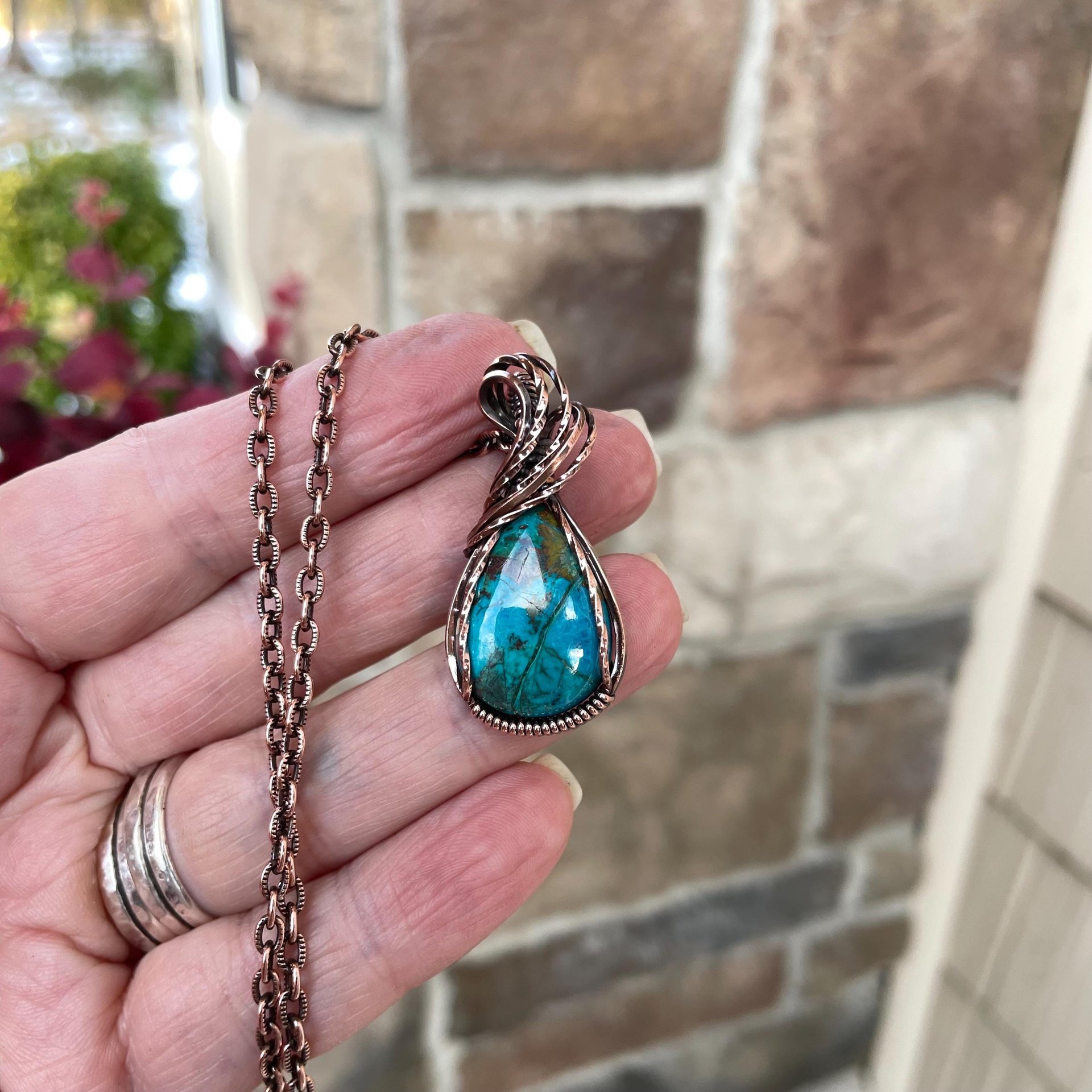 Chrysocolla Small Copper Pendant