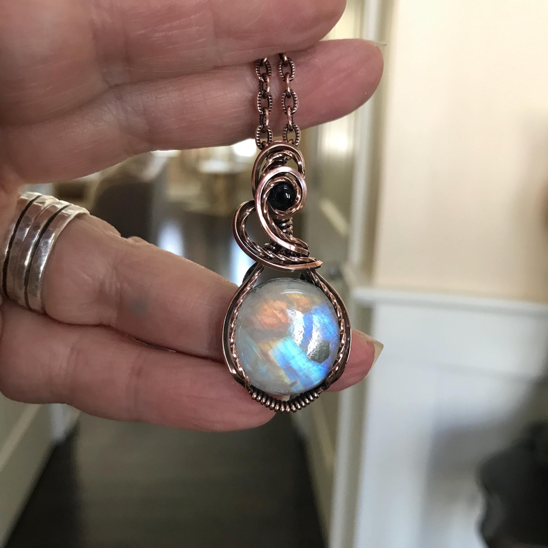 Rainbow Moonstone & Iolite Copper Necklace