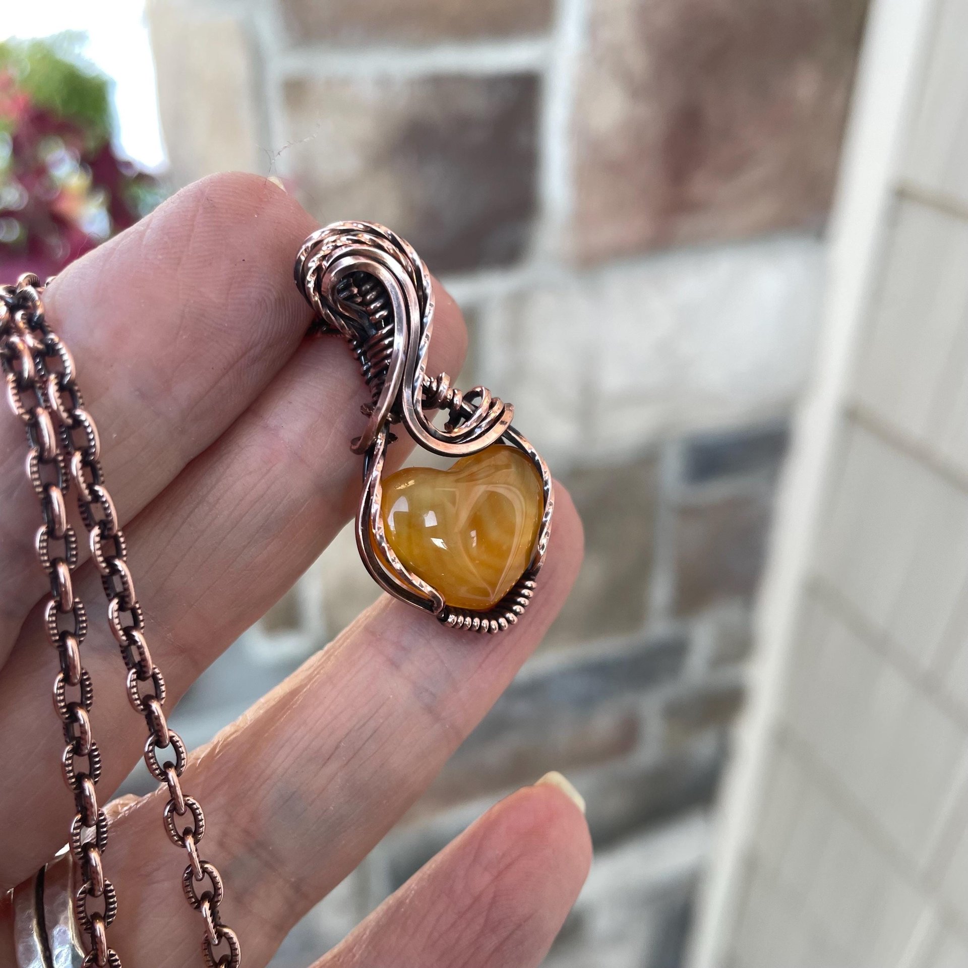 Carnelian Heart Copper Pendant