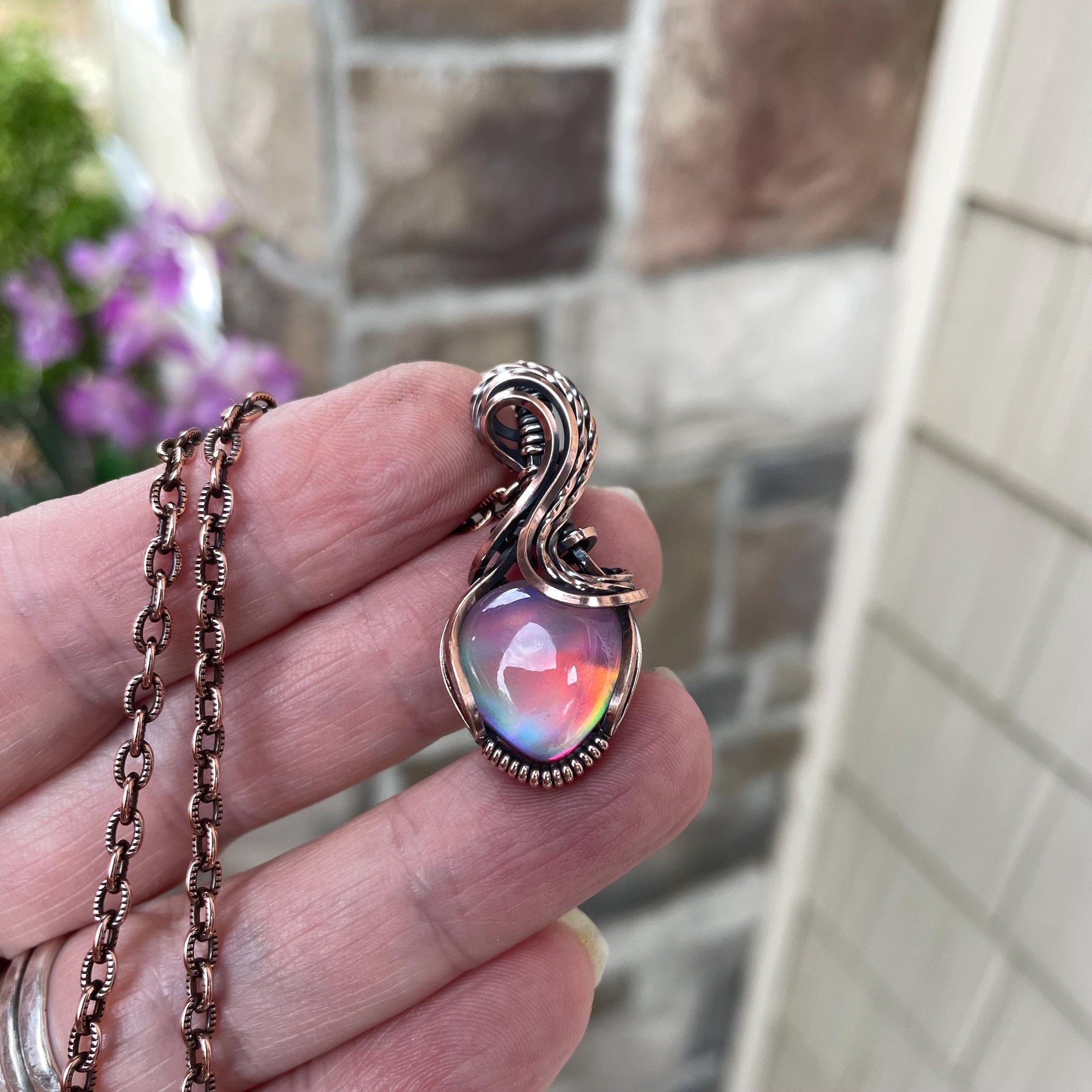 Aurora Opal Rainbow Copper Necklace
