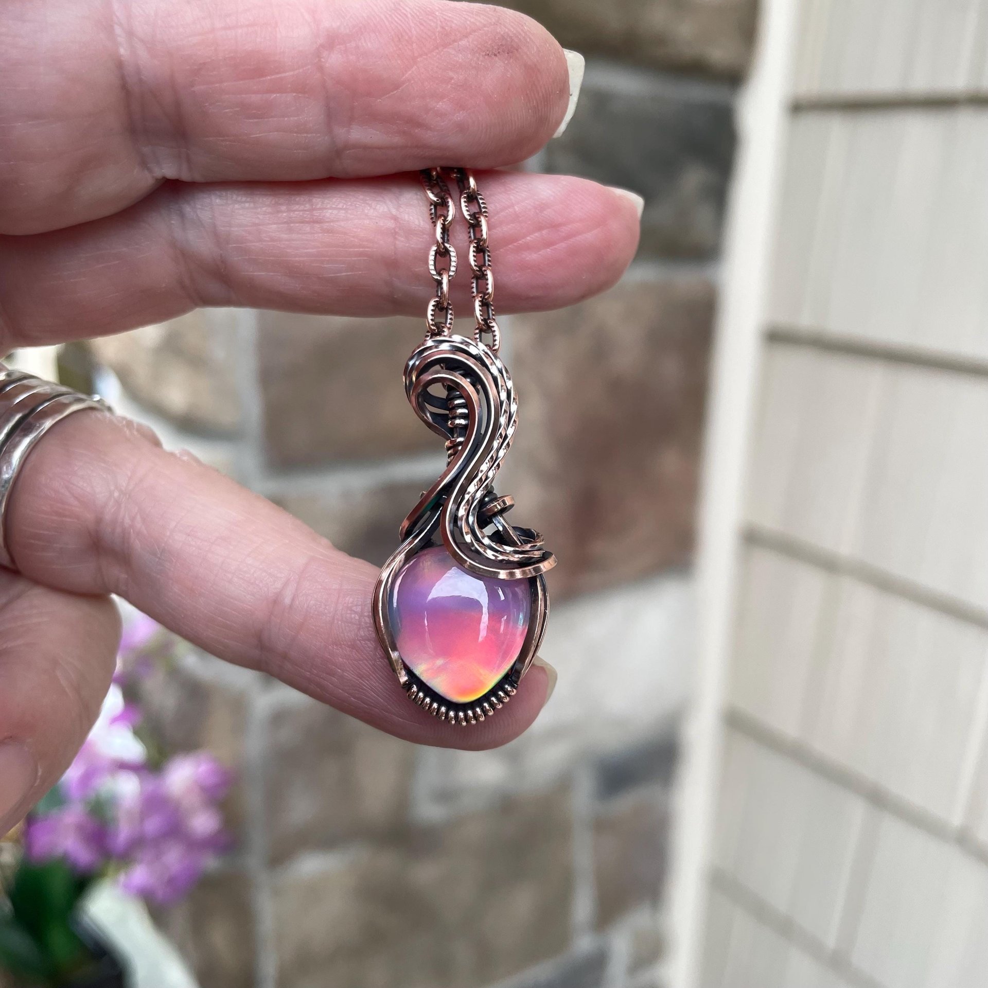 Aurora Opal Rainbow Copper Necklace