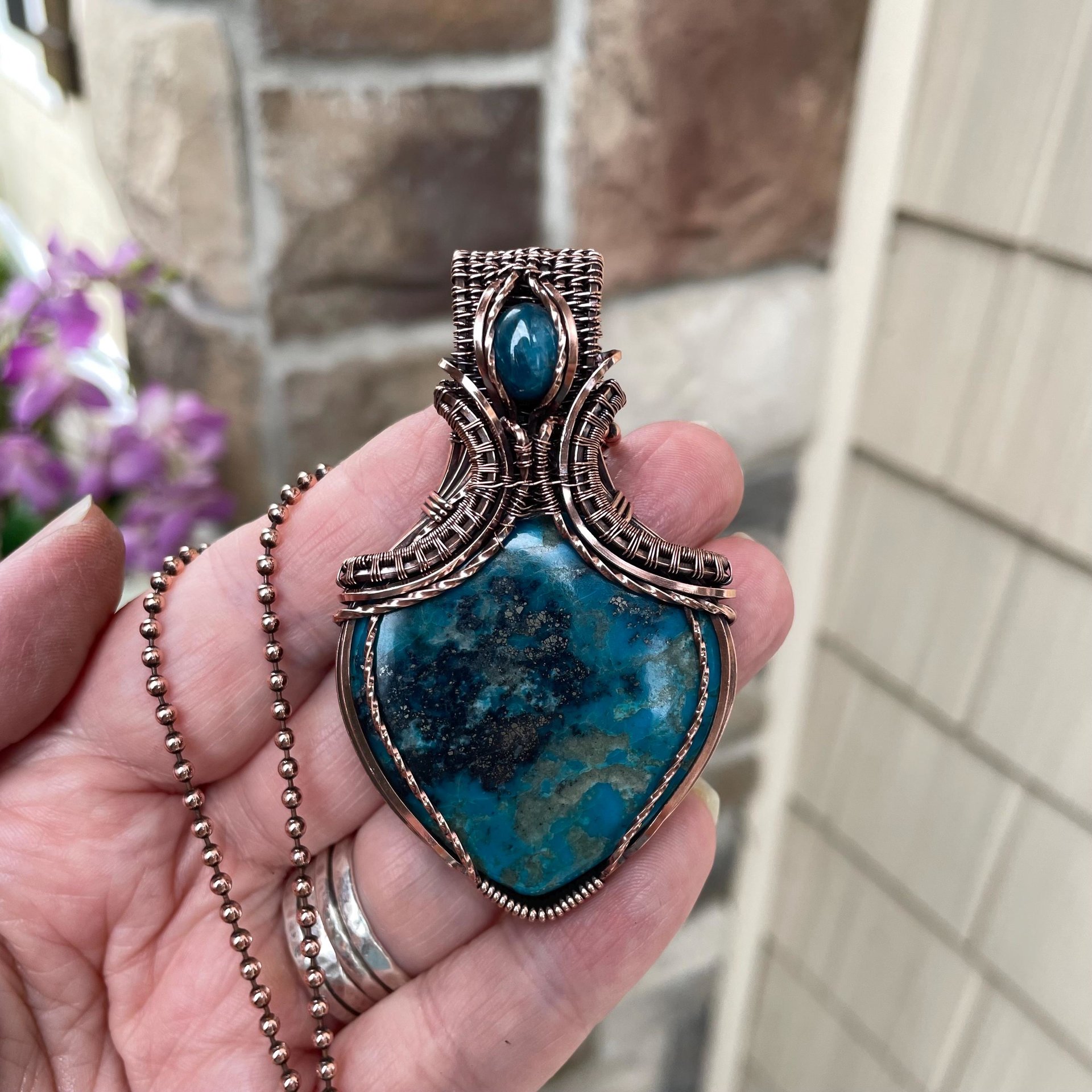 Turquoise & Apatite Copper Pendant