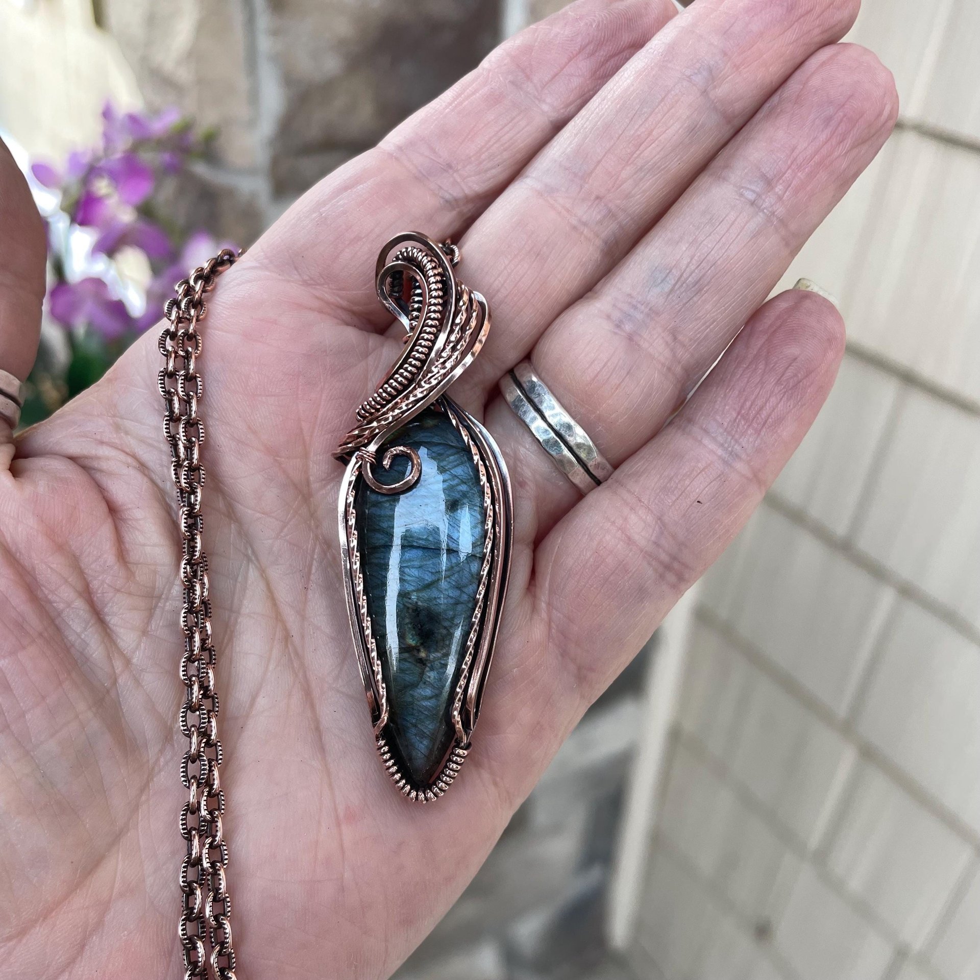 Slate Blue & Green Labradorite Copper Necklace