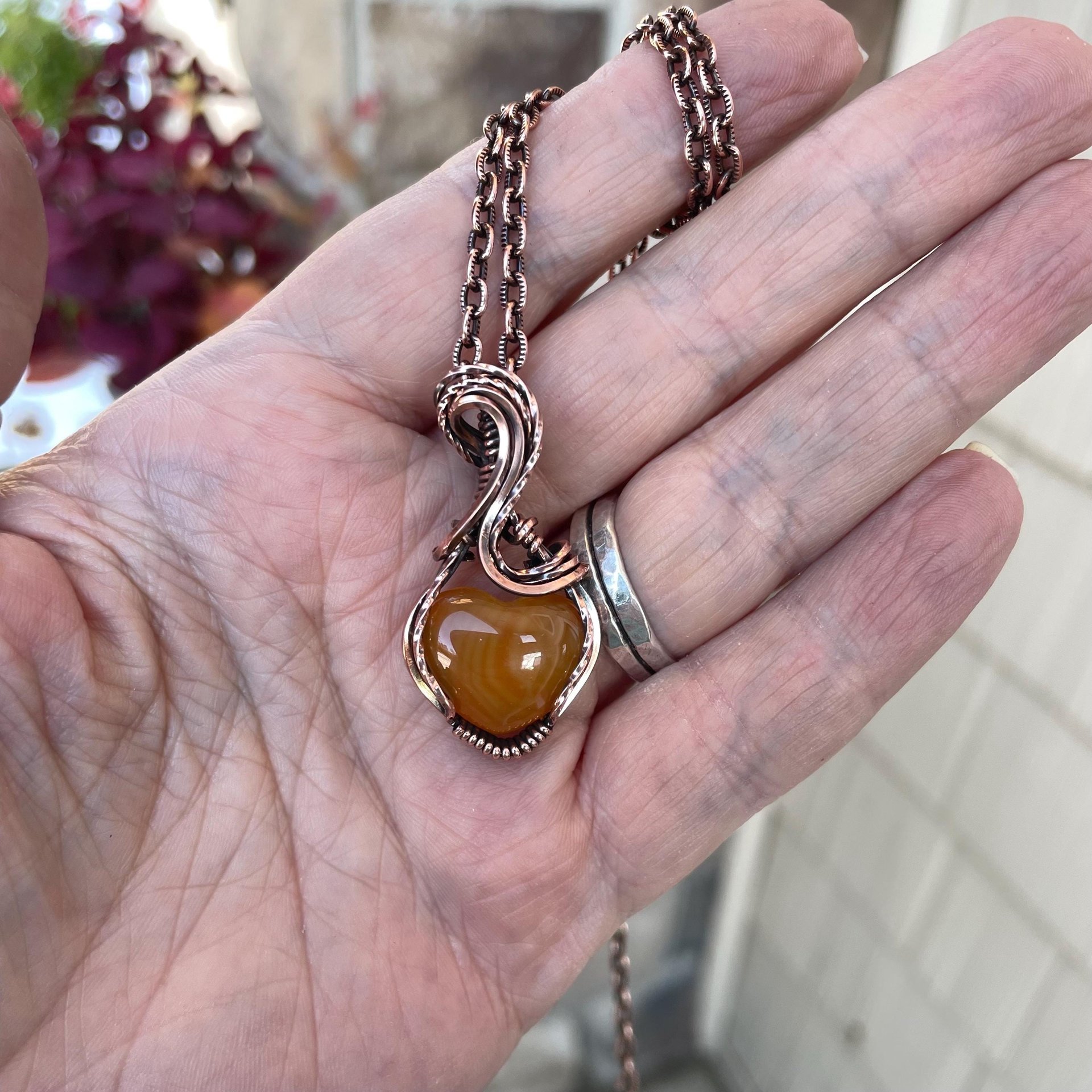 Carnelian Heart Copper Pendant