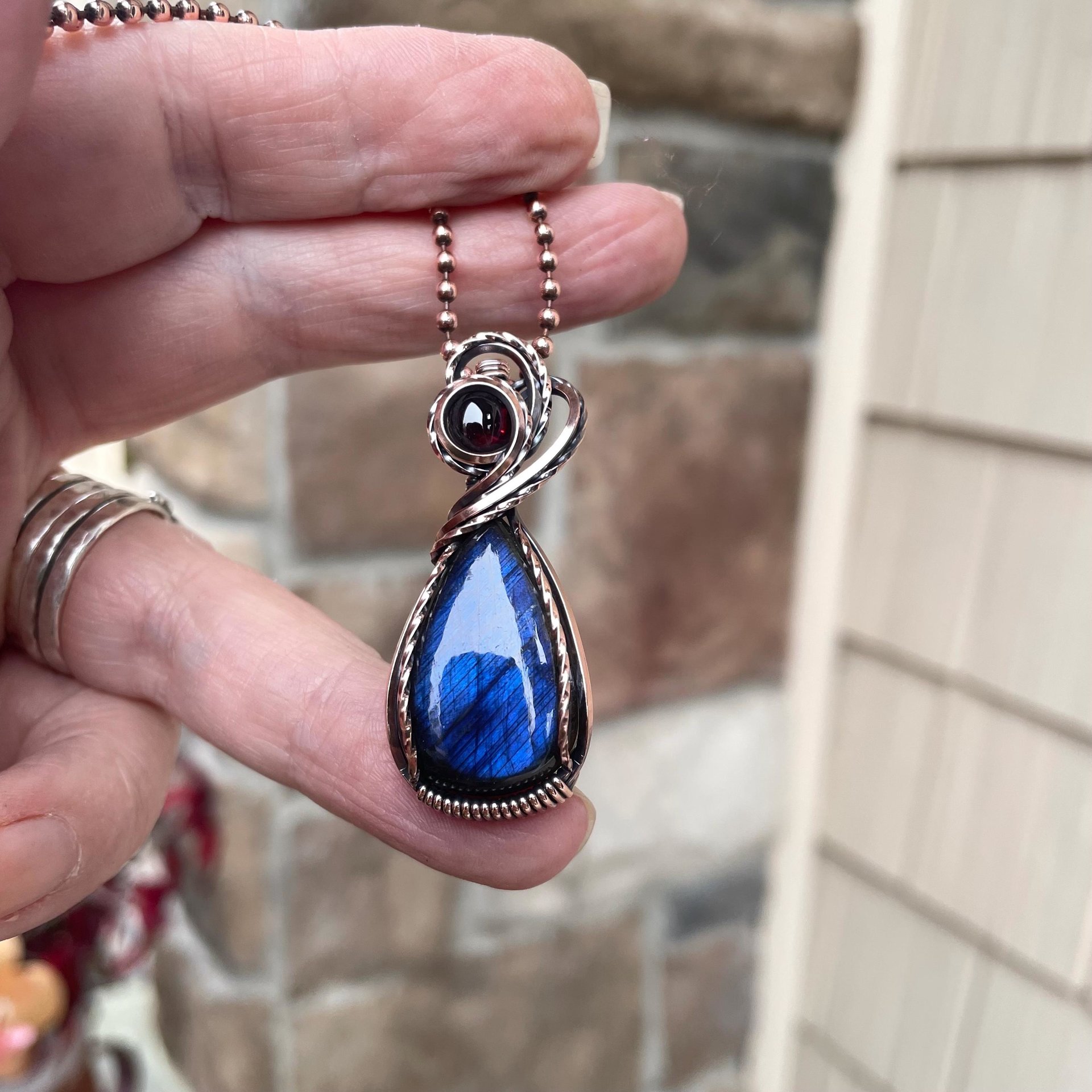 Blue Labradorite & Garnet Copper Necklace