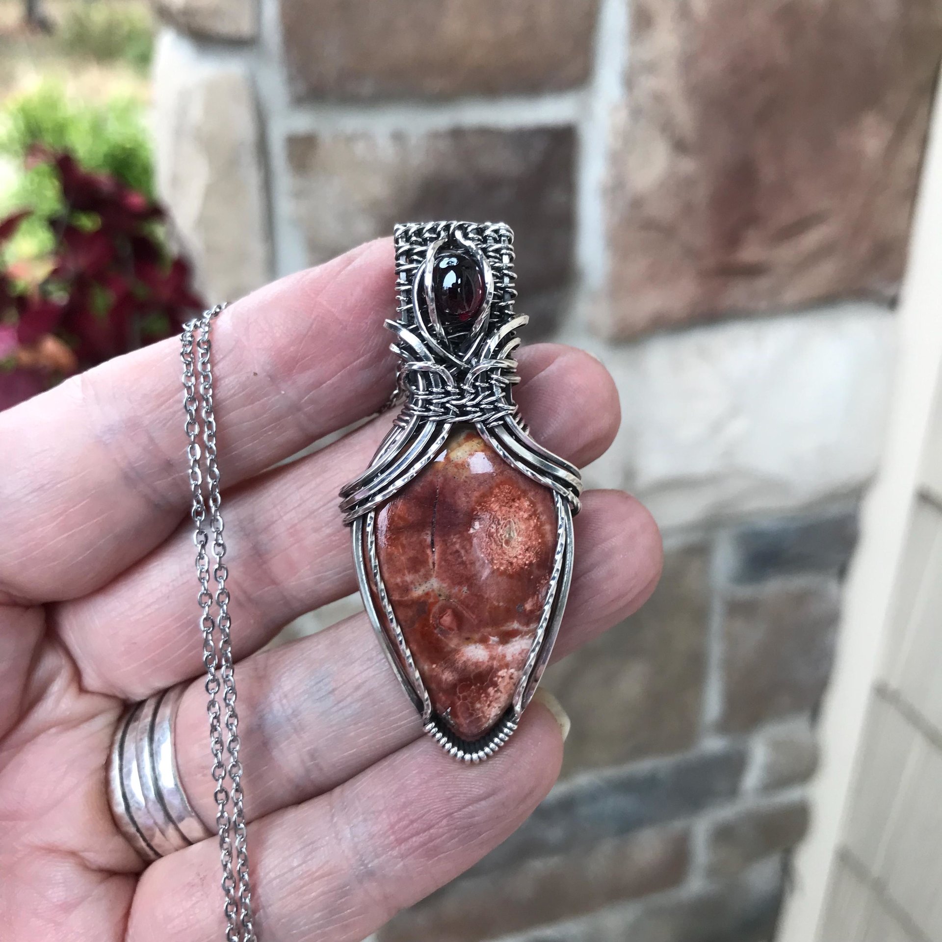 Wildeye Jasper & Garnet Silver Necklace
