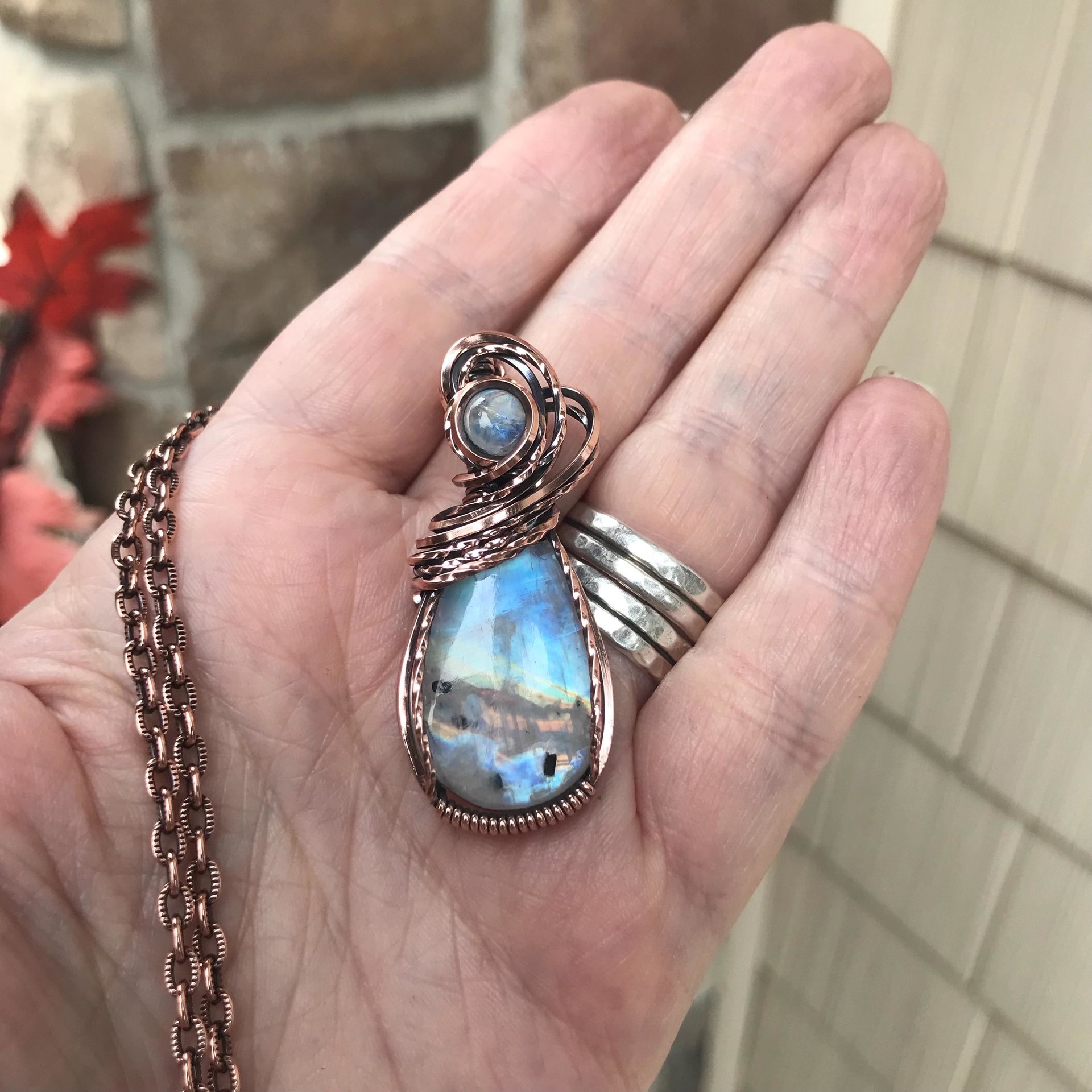 Rainbow Moonstone Copper Necklace