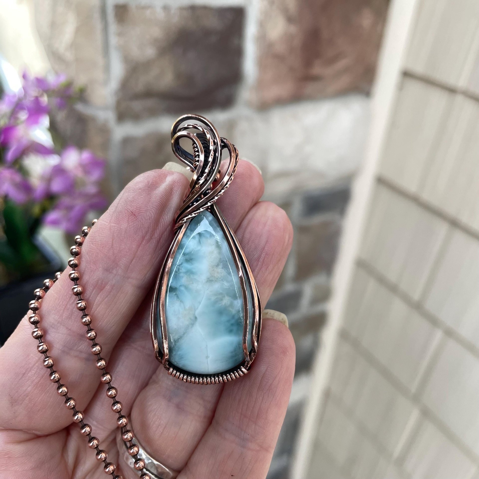 Larimar Teardrop Copper Necklace